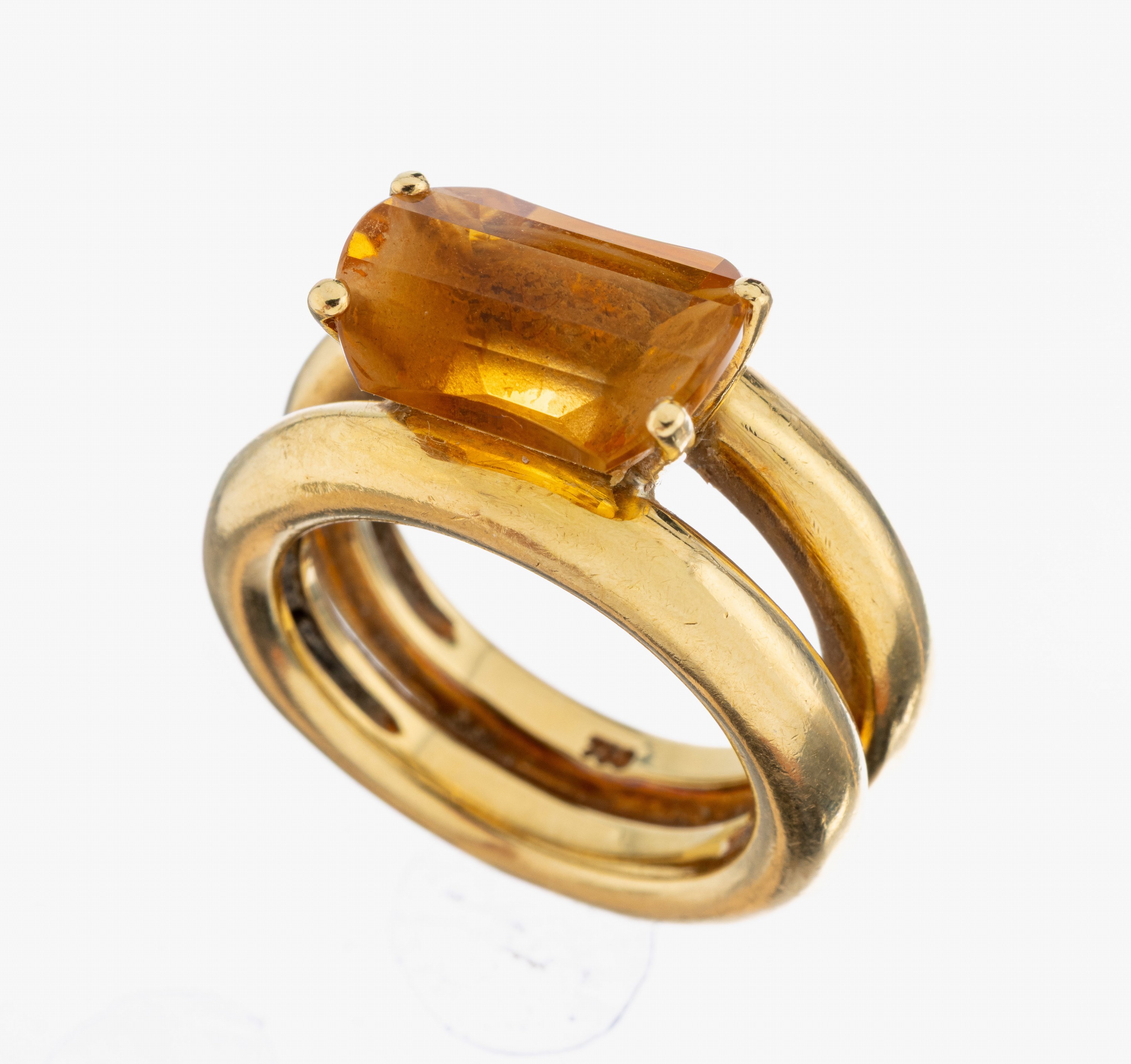 Image 27050825 - 18 kt Gold Citrin-Ring, GG 750/000, Citrinca. 6.0 ct, 2-rhg. Schiene, RW 57, massiv ...