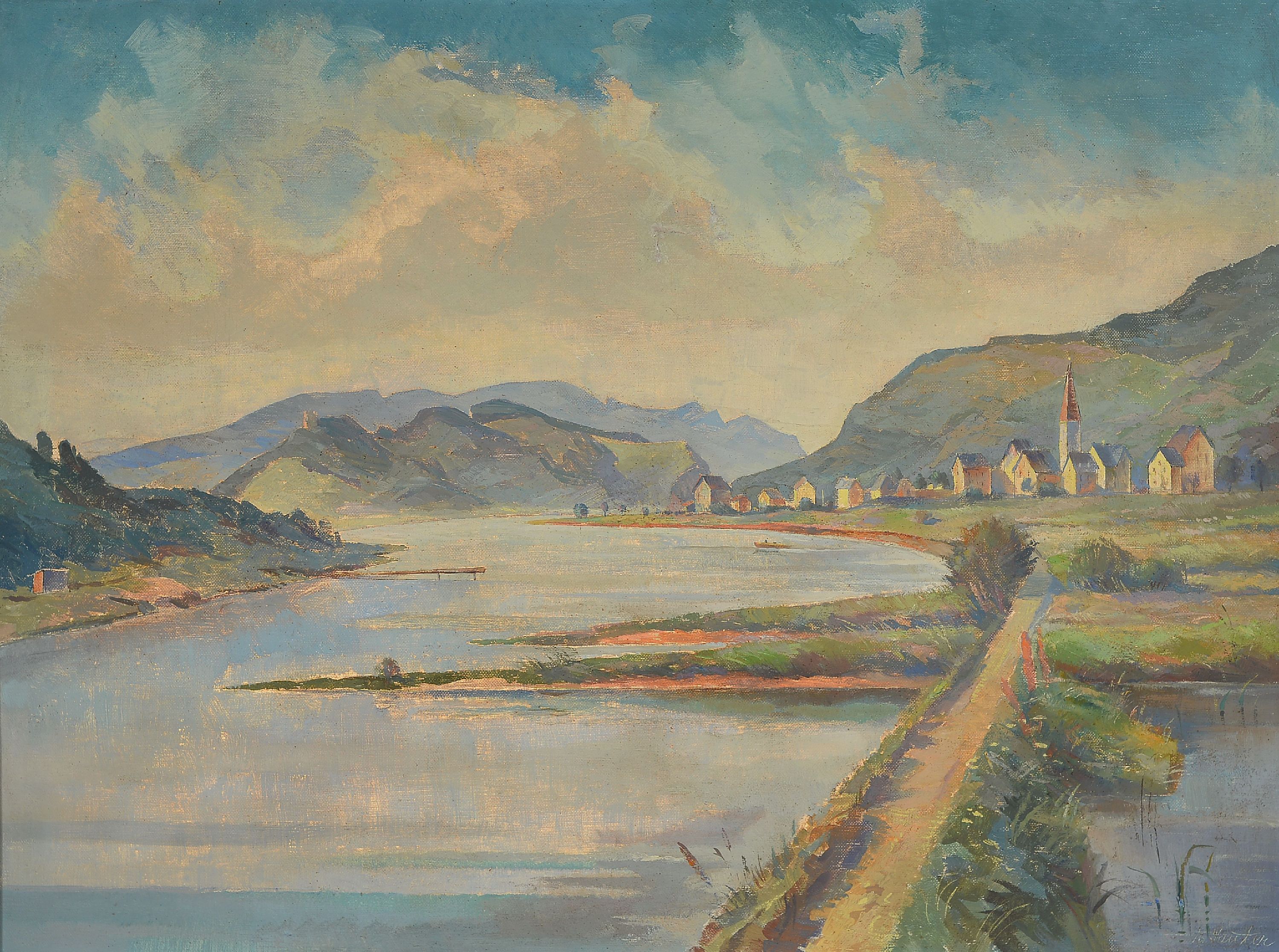 Image 27050834 - Erich Sauter, 1905-2001, ´Mosellandschaft (Merl)´, verso auf altem Etikett bez., rechts ...