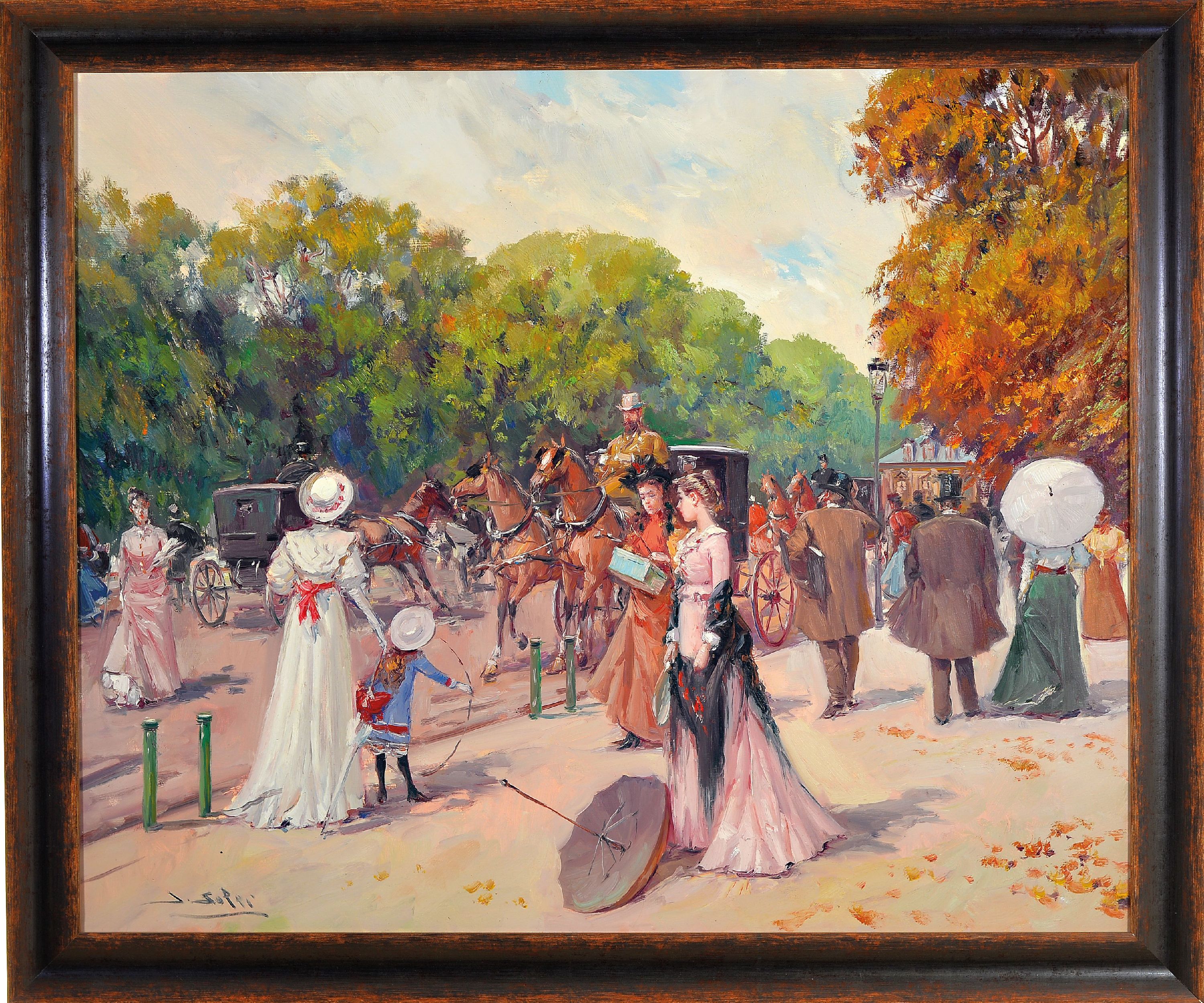 Detail k: Juan Soler, geb. 1951 Paris, Pariser Straßenszene mit reicher Figurenstaffage und Pferdefuhrwerken, links unten signiert, Öl/Lwd, 60x73 cm, Rahmen ...