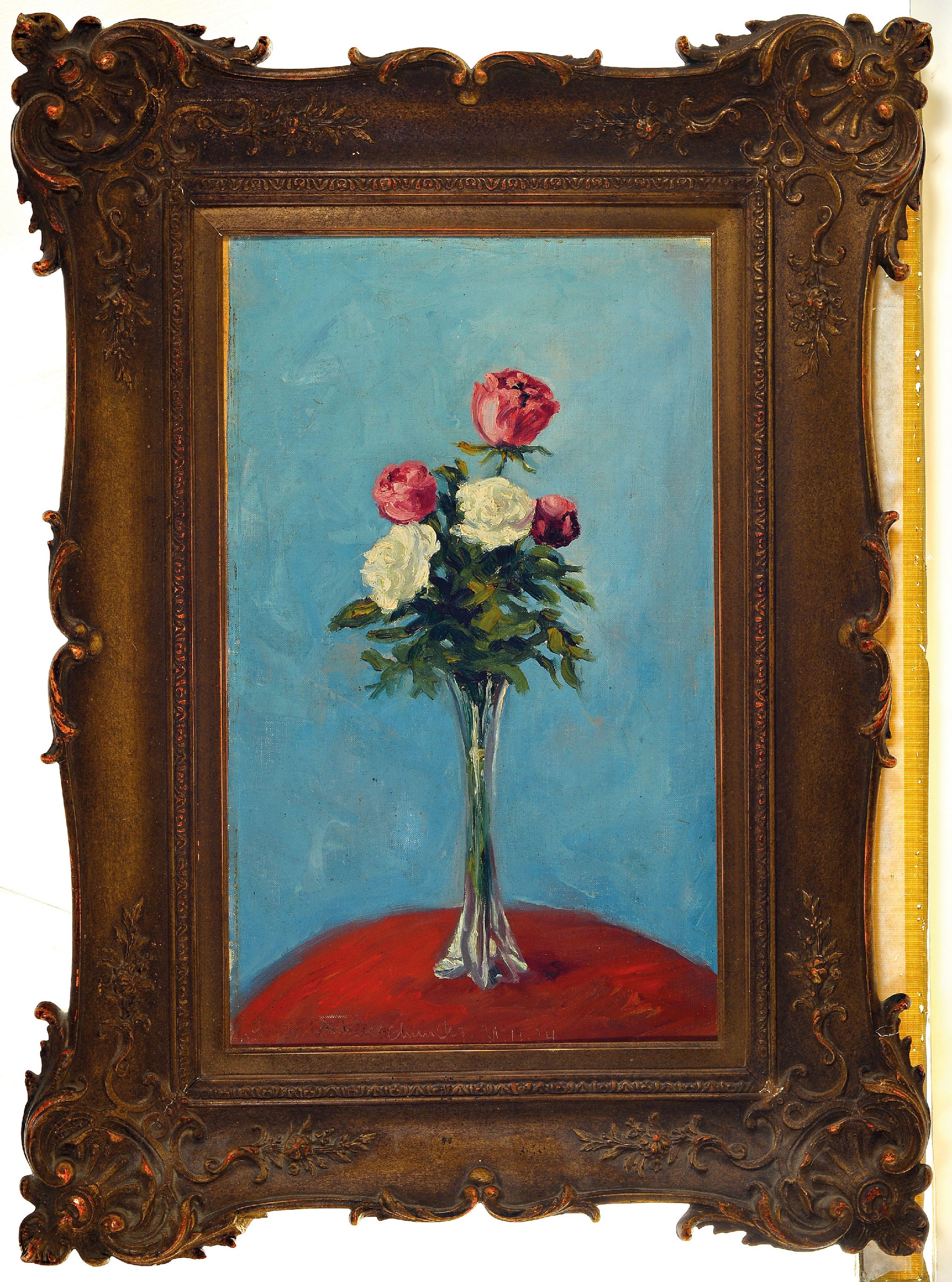 Detail k: Ludwig Waldschmidt, 1886-1957 Kaiserslautern , "Rosen", so auf Künstleretikett bezeichnet, links unten signiert und datiert 1924, ...
