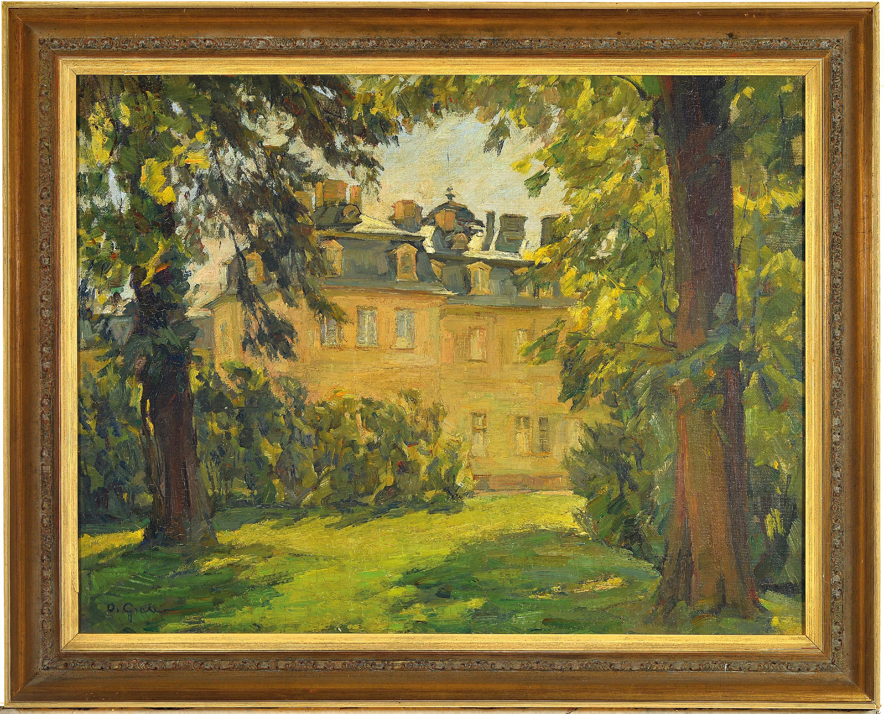 Detail k: Otto Graeber, 1885 Eberbach-1952 Karlsruhe, "Westflügel des Barockschlosses Karlsruhe", so auf altem Etikett bezeichnet, links unten ...