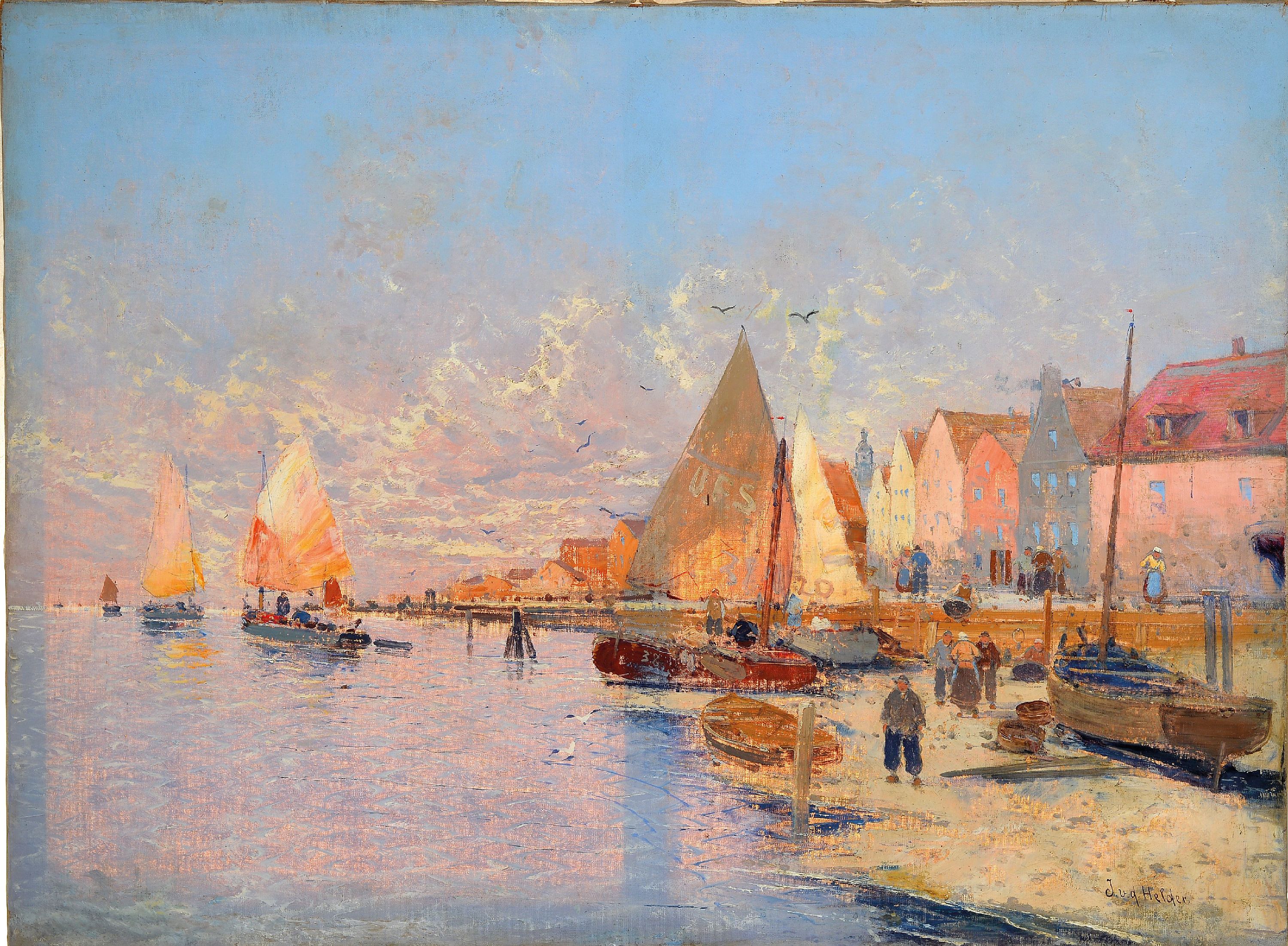 Detail k: Jan van de Helder, niederländische Hafenlandschaft, rechts unten signiert, restauriert und gereinigt, ungerahmt, 74x100 cm