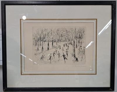 27050821a - Max Liebermann, 1847-1935, signierte Orig. Radierung 1923, Titel: Eislauf- WVZ Achenbach ...