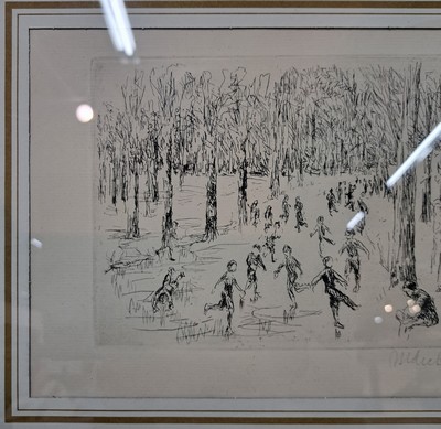 27050821b - Max Liebermann, 1847-1935, signierte Orig. Radierung 1923, Titel: Eislauf- WVZ Achenbach ...