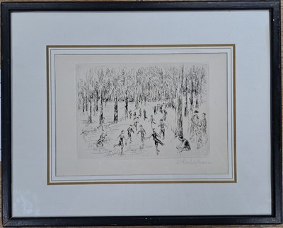 27050821h - Max Liebermann, 1847-1935, signierte Orig. Radierung 1923, Titel: Eislauf- WVZ Achenbach ...