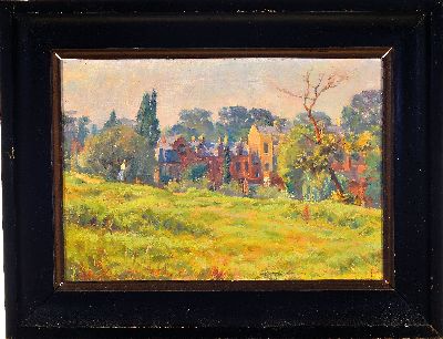 27050838k - Unbekannter Künstler der Jahrhundertwende, französische Landschaft mit Blick auf ein ...