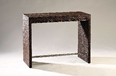 Image Schreibtisch, 20.Jh., mit Leder bezogen, verchromte Fußstange, ca. 81x100x52 cm, EZ 2