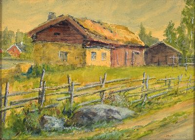 Image Michael Bang-Sorensen, 1884-1967, ´Dalarna´, Dorflandschaft, Aquarell, signiert und ...