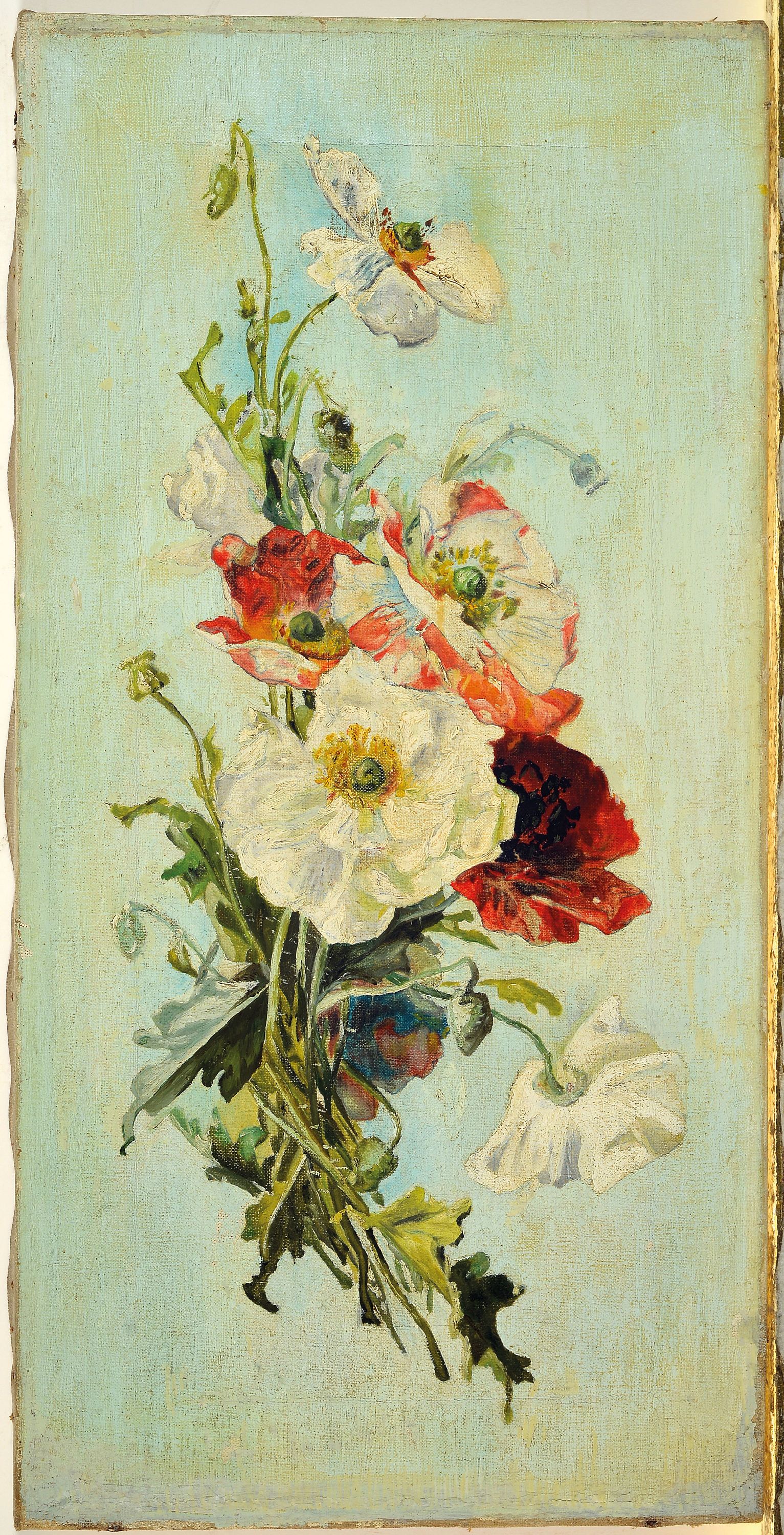 Detail k: Unbekannter Künstler des 19.Jh., Paar Stillleben mit Blumenbuketts, unsigniert, Öl/Lwd, ungerahmt, restauriert, Je 52x26 cm