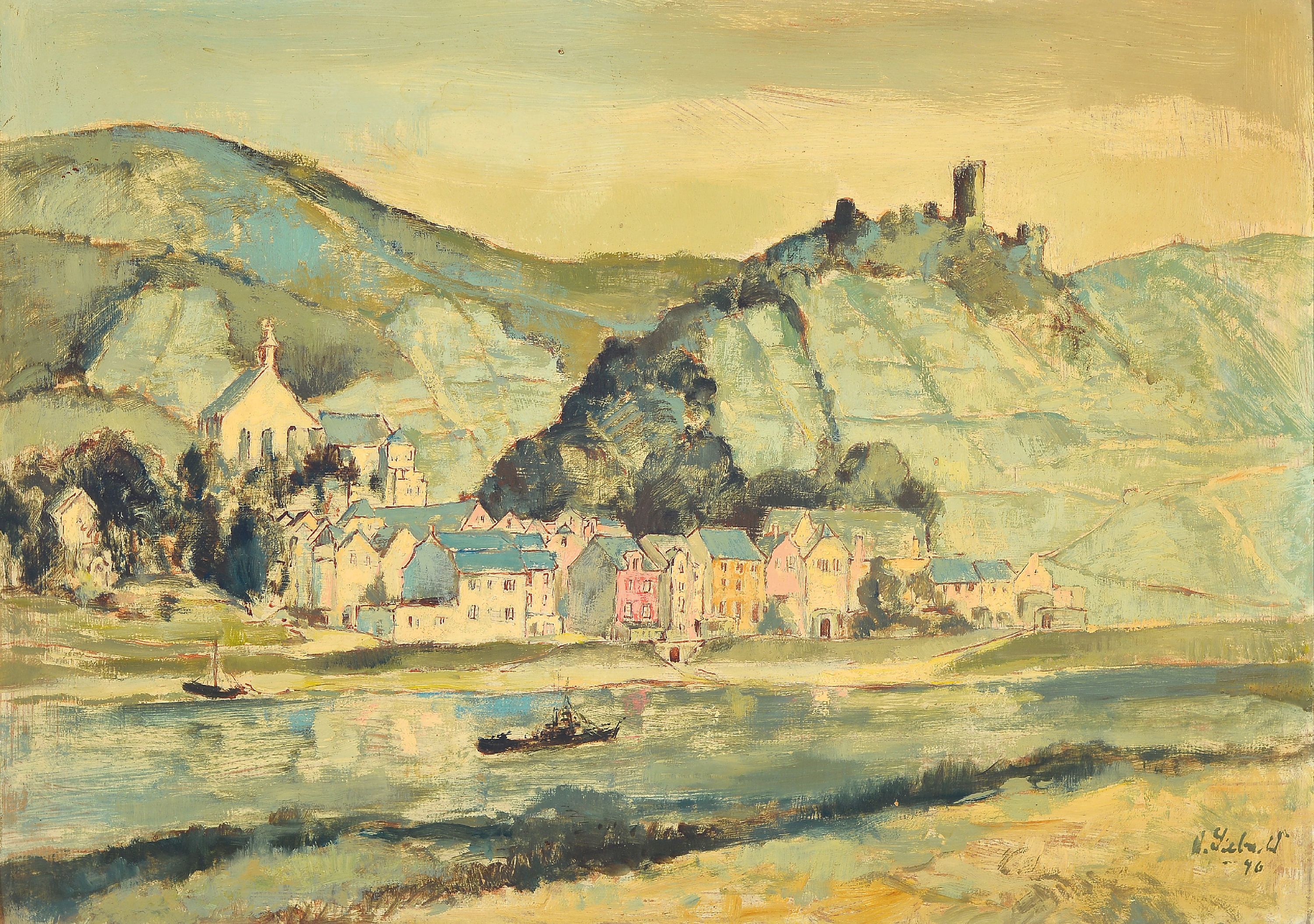 Image 27051028 - Unidentified artist, dated 1946, Beilstone on the Moselle, signed and dated lower right, ...