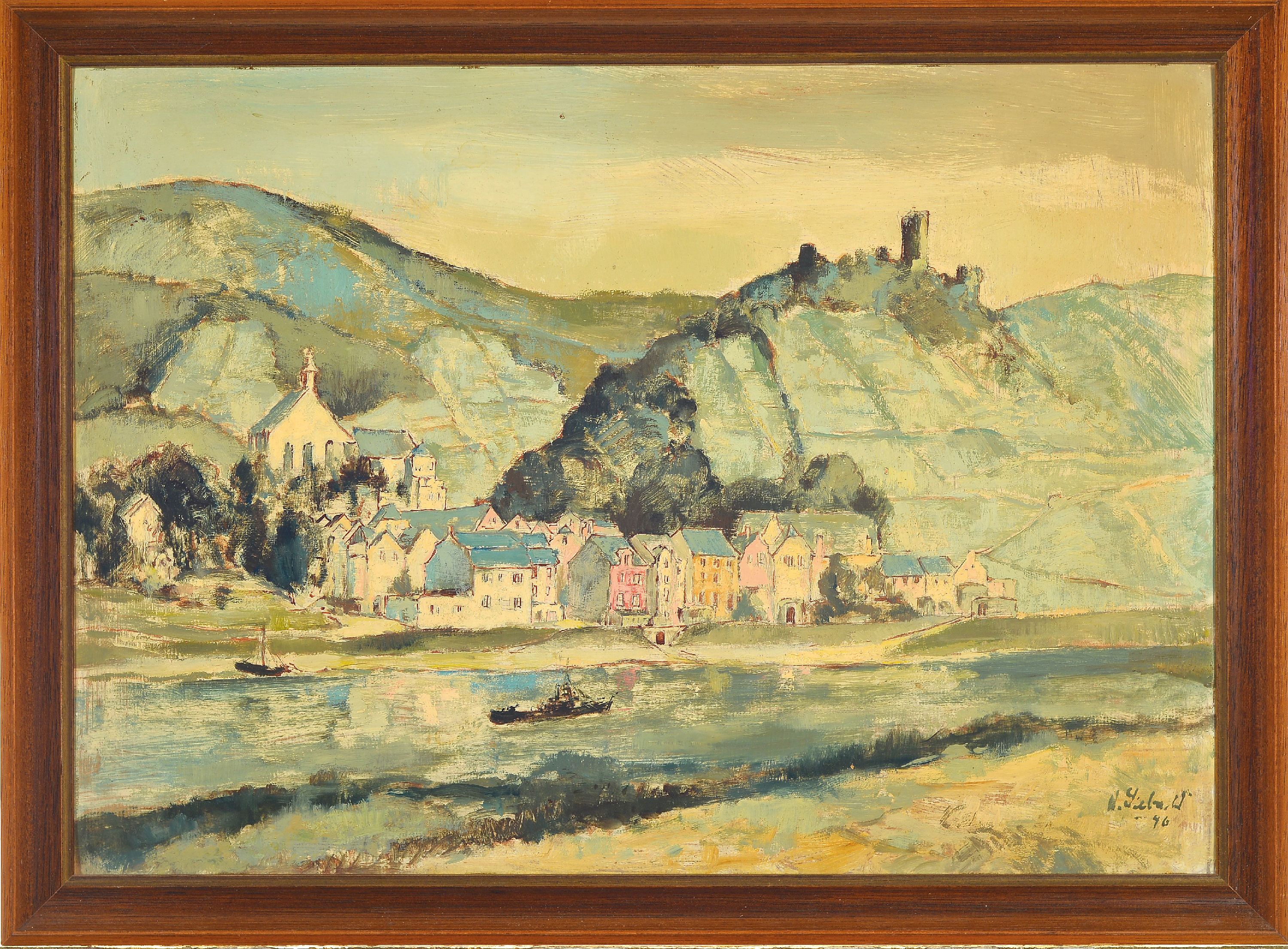 Detail k: Ungedeuteter Künstler, datiert 1946, Beilstein an der Mosel, rechts unten signiert und datiert, Öl/Karton, R. 45x60 cm
