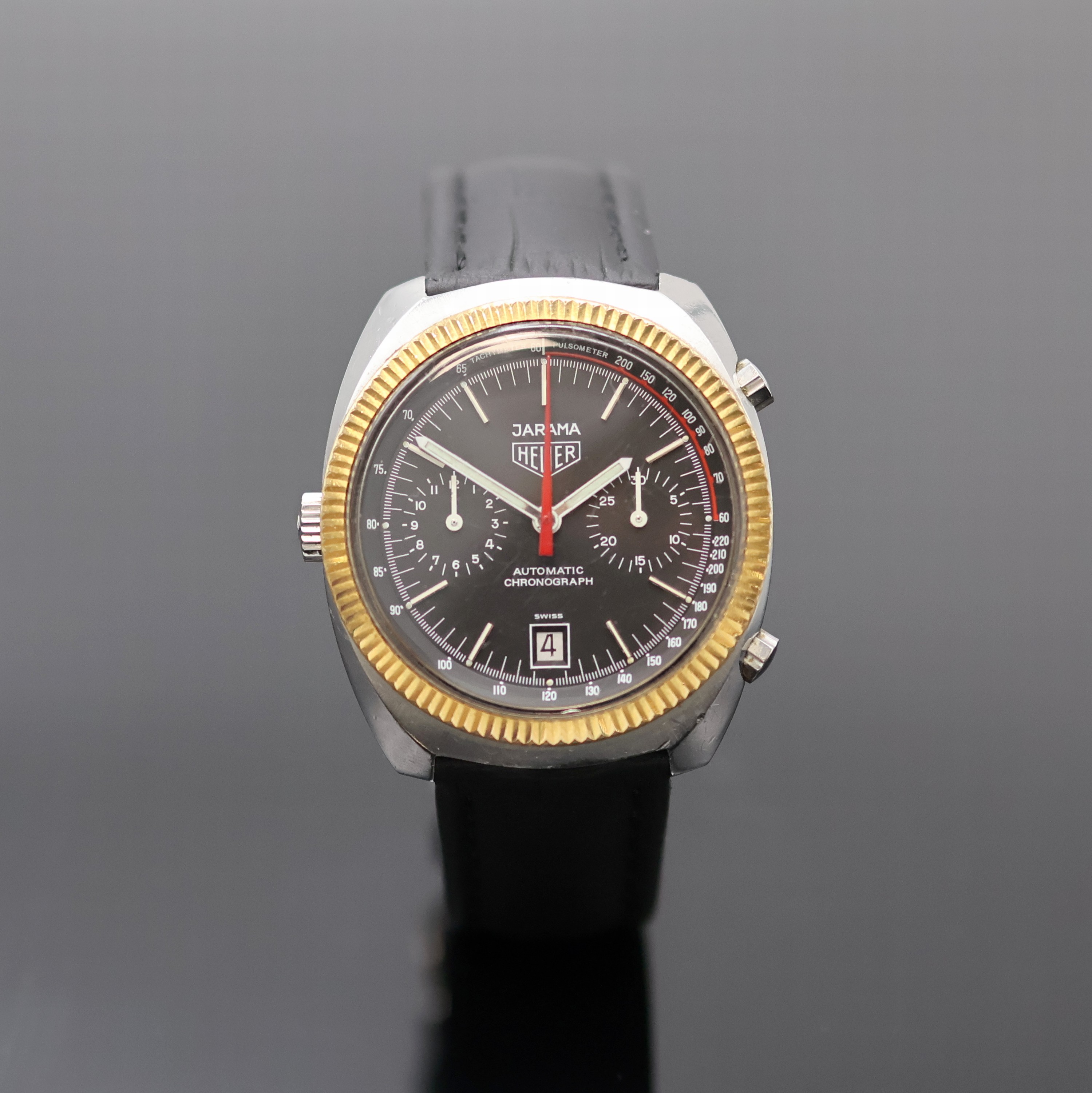 Detail c: HEUER Jarama seltener Armbandchronograph Referenz 110.245, Schweiz um 1981, Automatik, tonneauförmiges Edelstahlgeh., Lünette verg., Boden ...