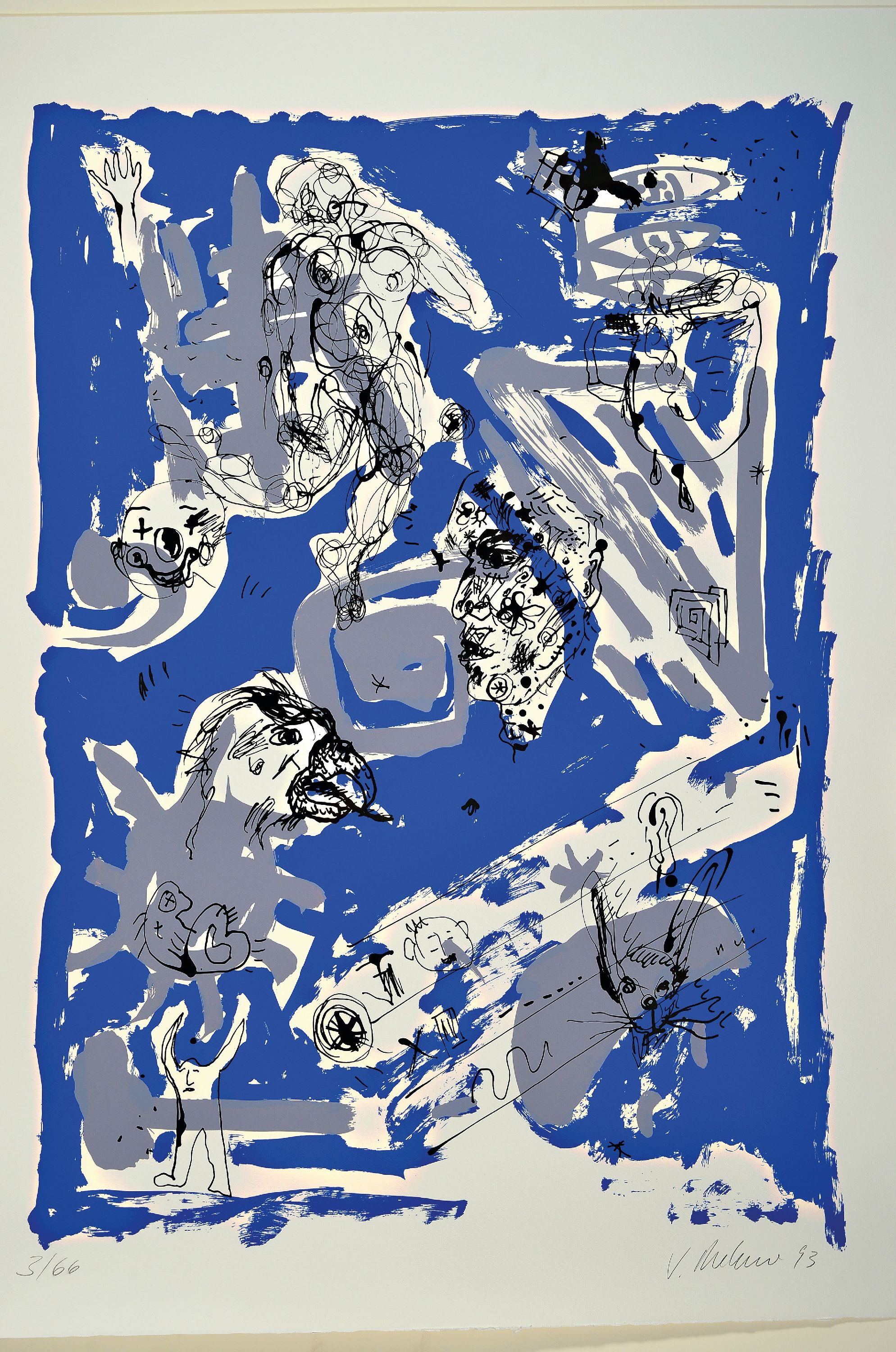 Detail k: Portfolio I, Mappe mit vier Farbsiebdrucken von Penck, Mehner, Immendorff und Böttger, Edition Kunst Parterre Viersen 1993, Titel: Eckhard Böttger ...