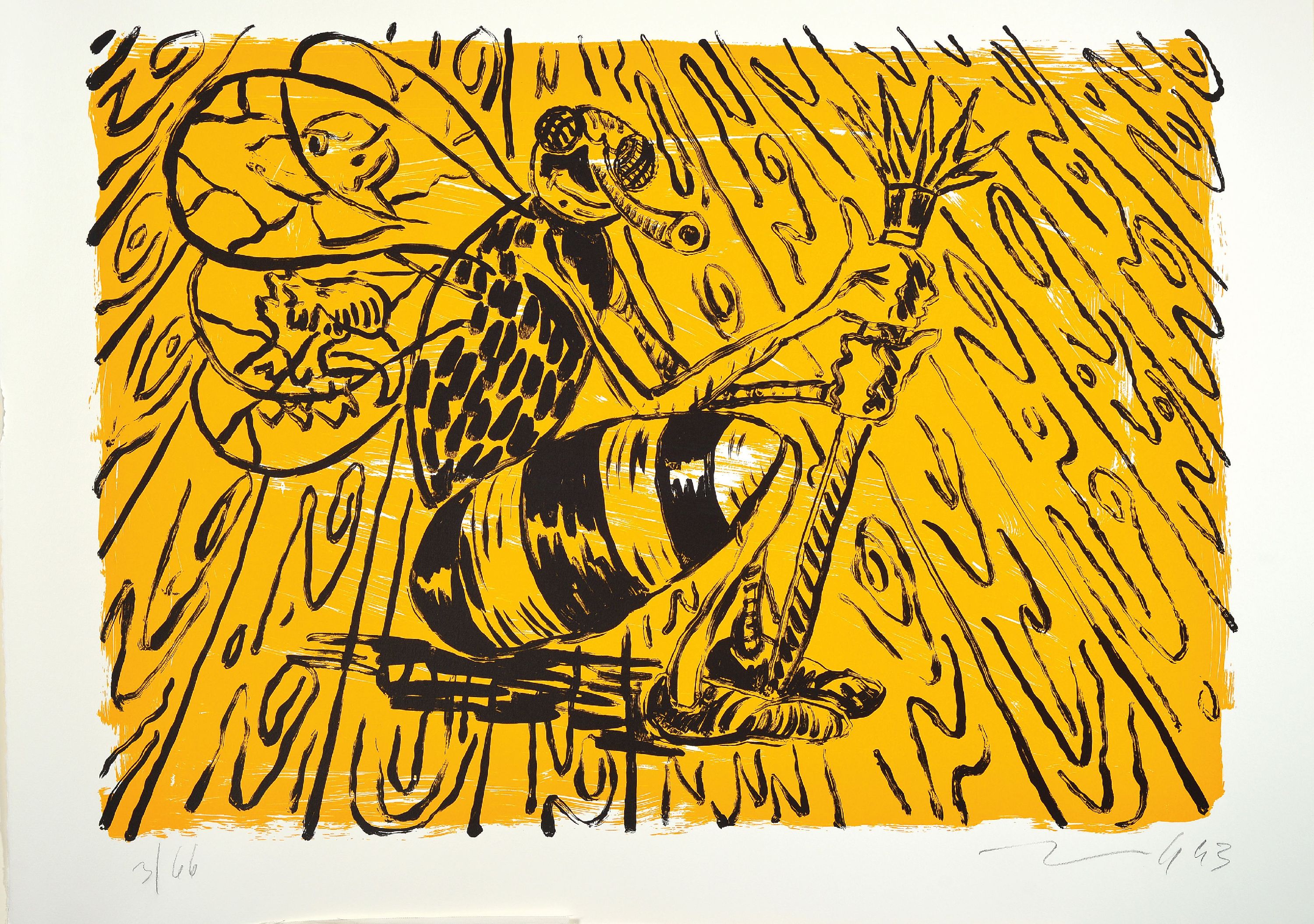 Detail l: Portfolio I, Mappe mit vier Farbsiebdrucken von Penck, Mehner, Immendorff und Böttger, Edition Kunst Parterre Viersen 1993, Titel: Eckhard Böttger ...