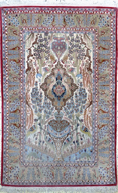 Image Esfahan fein, Persien, Mitte 20.Jhd, Korkwolle auf Seide, ca. 170 x 110 cm, ca. 1,0Mio. ...