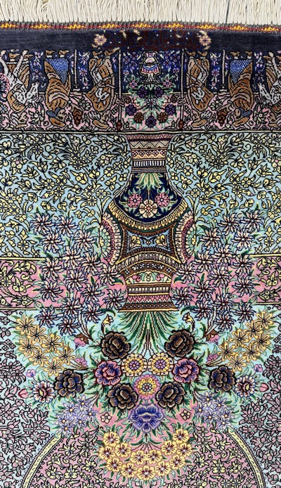 27051088h - Qum silk fine signed, Persia, approx. 20 years, pure natural silk, approx. 300 x 200 cm, ...