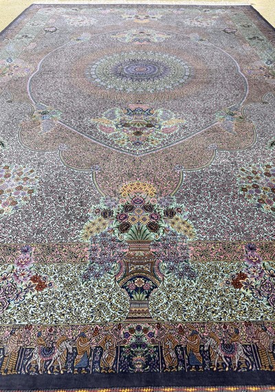 27051088i - Qum silk fine signed, Persia, approx. 20 years, pure natural silk, approx. 300 x 200 cm, ...