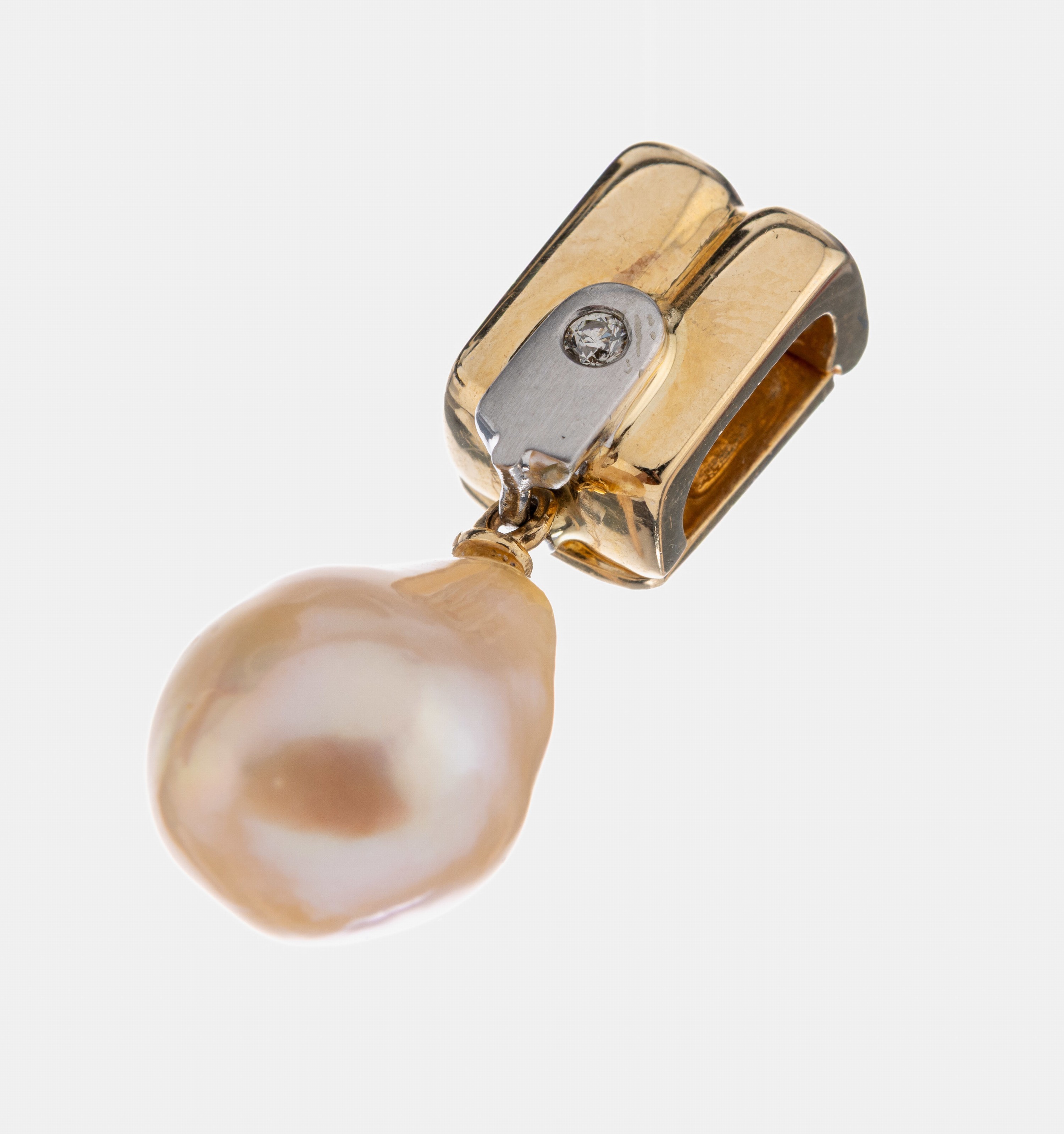 Image 27051111 - 14 kt Gold Perl-Brillant-Clipanhänger, GG/WG 585/000, bewegl. abgehangene unrunde ...