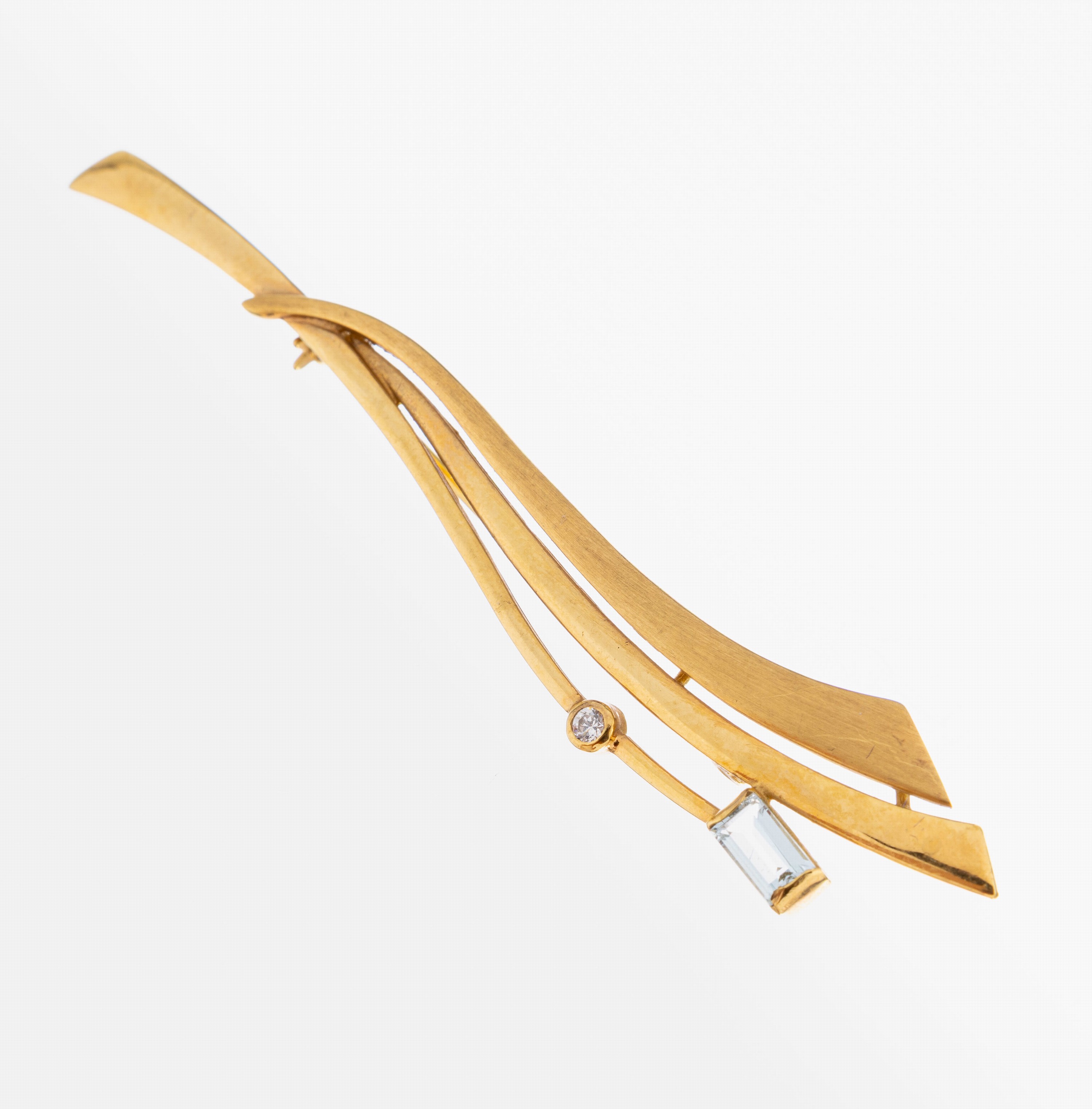 Image 27051127 - 9 kt Gold Aquamarin-Brillant-Brosche, GG 375/000, abstrakt florales Design, part. ...