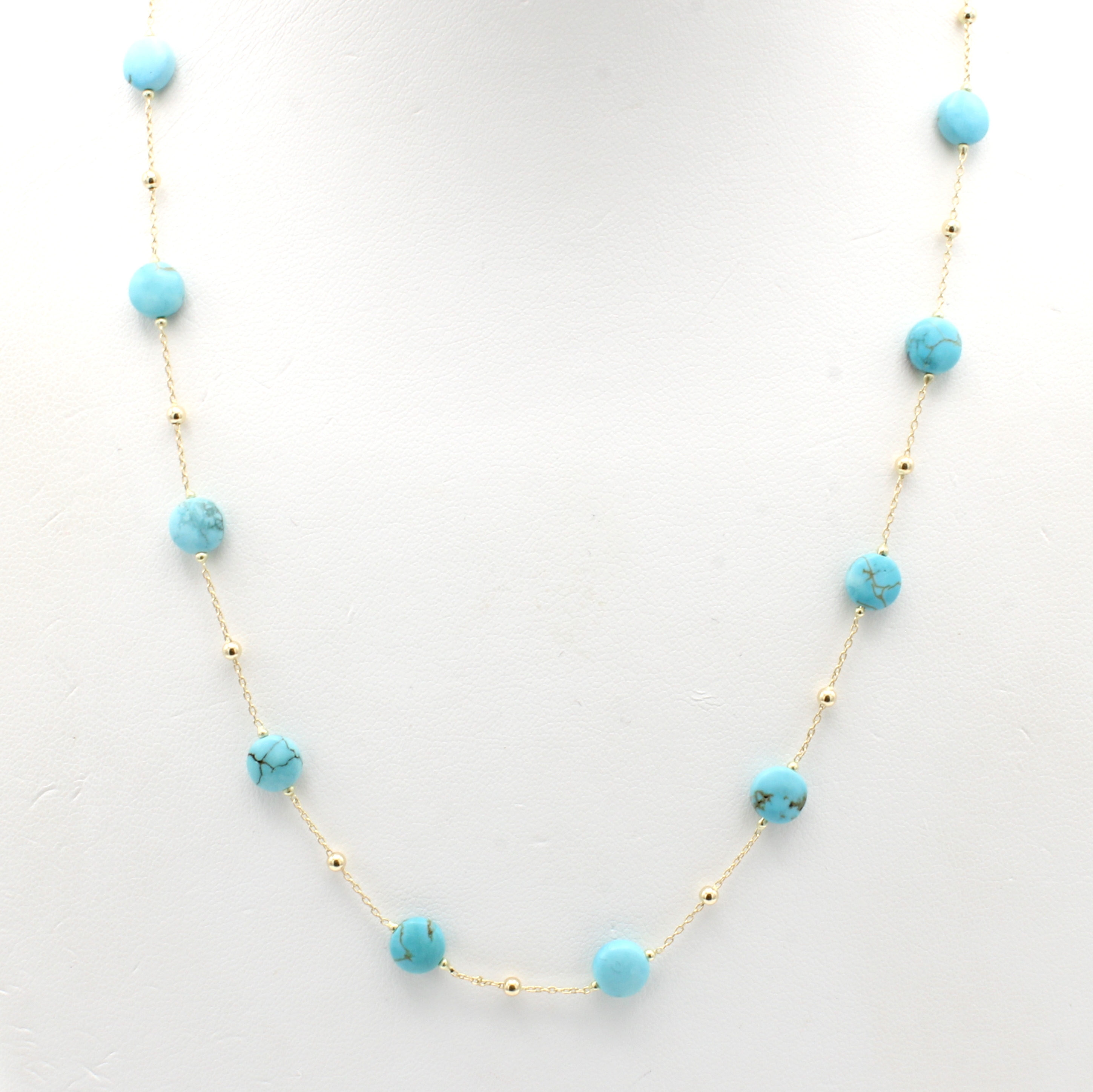 Image 27051158 - Collier mit Howlithkugeln, GG 585/000, Karabinerschl., 10 Howlithlinsen u. kl. ...