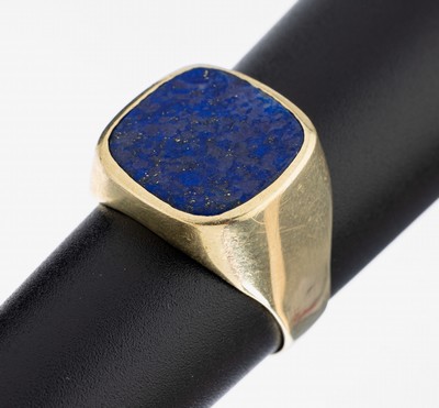 Image 14 kt Gold Lapislazuli-Siegelring, GG 585/000, Lapislazuli-Platte mit Pyrit- ...