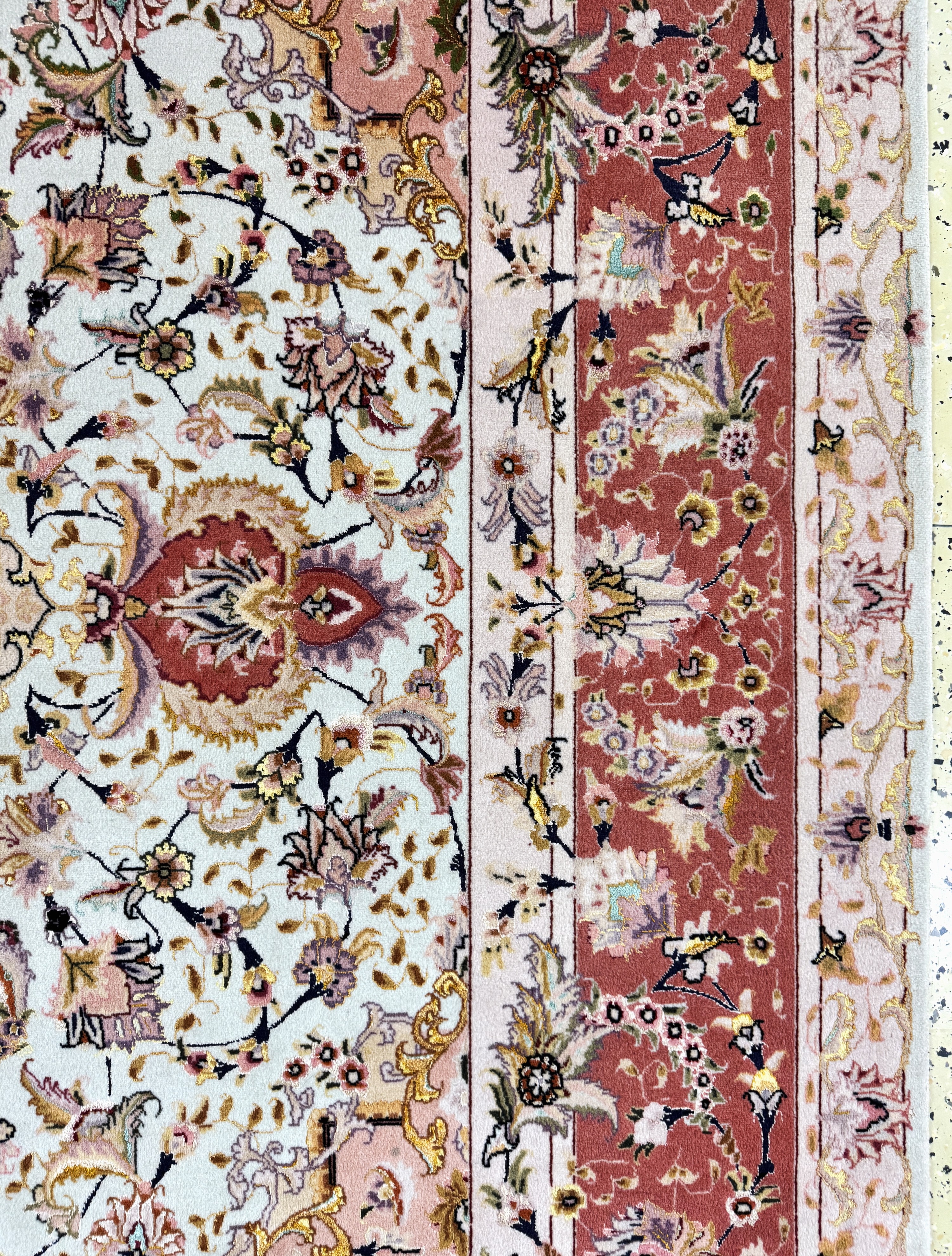 Detail d: Täbriz fein(50 Raj), Persien, Ende 20.Jhd, Korkwolle mit Seide, ca. 250 x 250 cm, ca. 500.000 Kn/qm, gereinigt, EHZ: 1-2