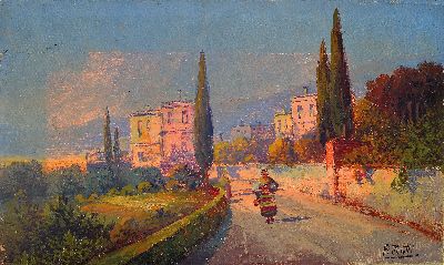 Image Pietro Toretti, 1888-1927, italienische Dorfstraße mit Händlerin, rechts unten ...