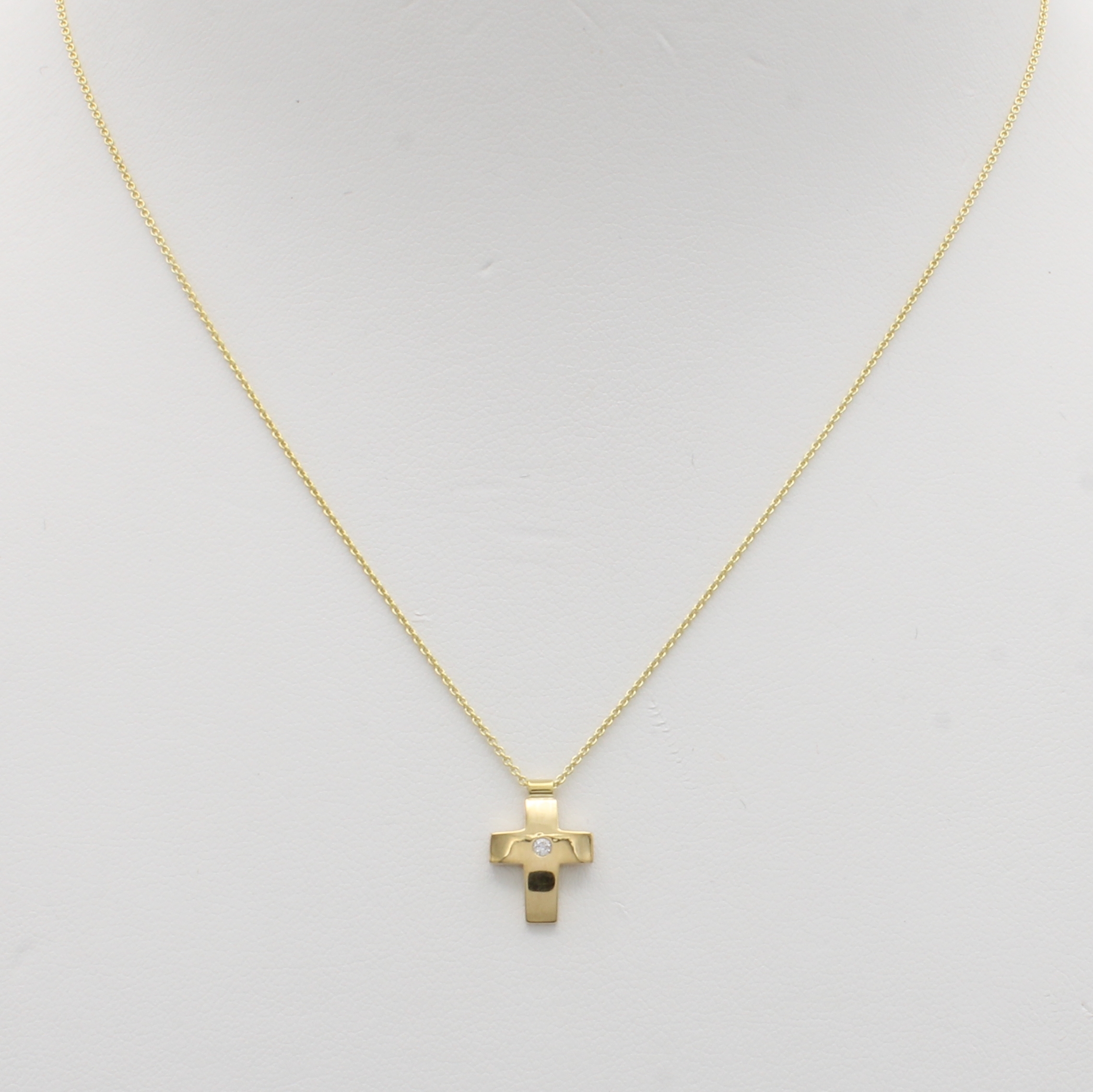 Image 27051481 - Kreuzanhänger mit Brillantsolitär an Kette, GG 585/000, Brill. ca. 0.02 ct Weiß/si, ...