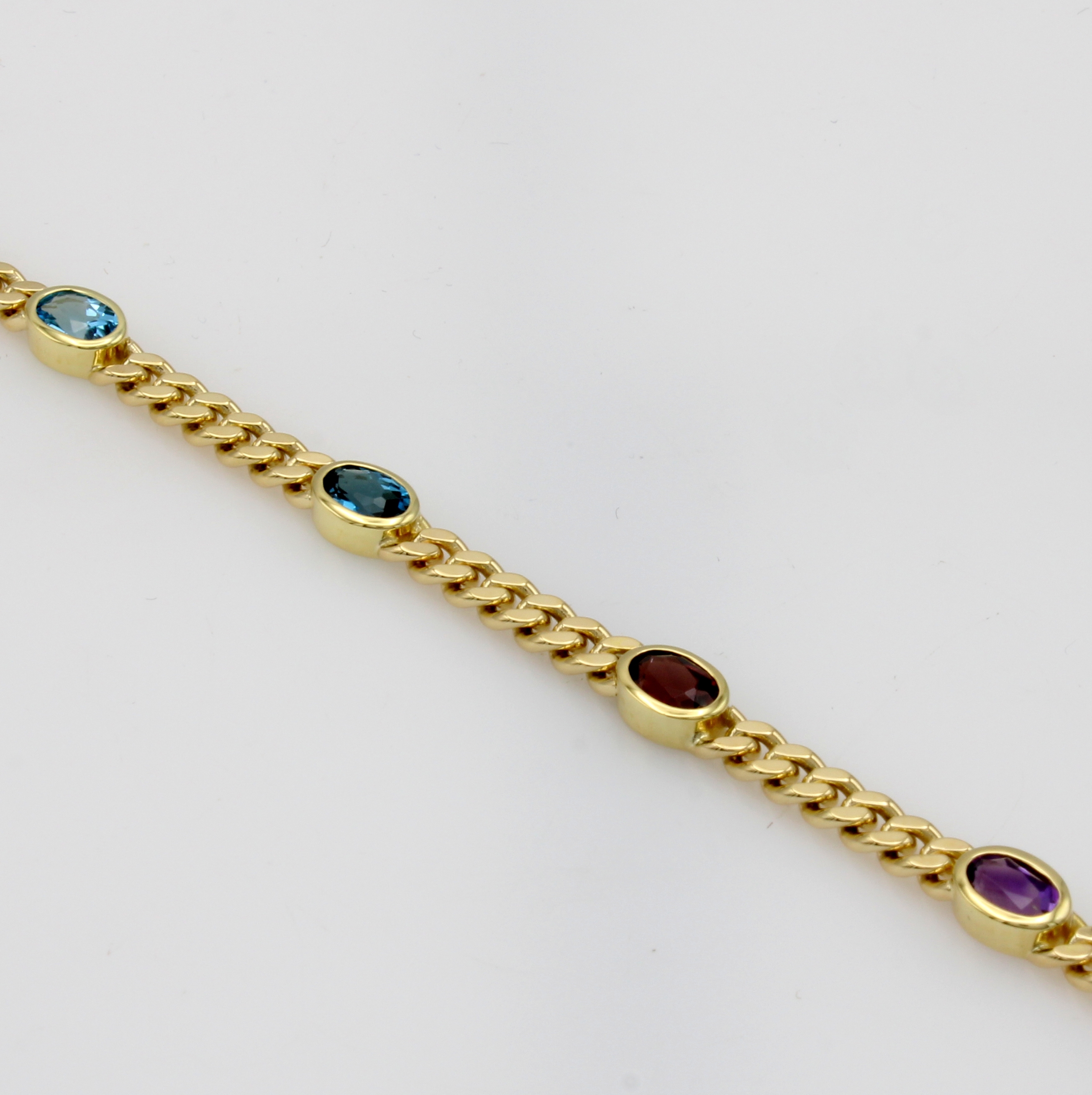 Image 27051490 - Panzerarmband mit Farbsteinen, GG 585/000, je ein oval facett. Citrin, Peridot, Granat, ...