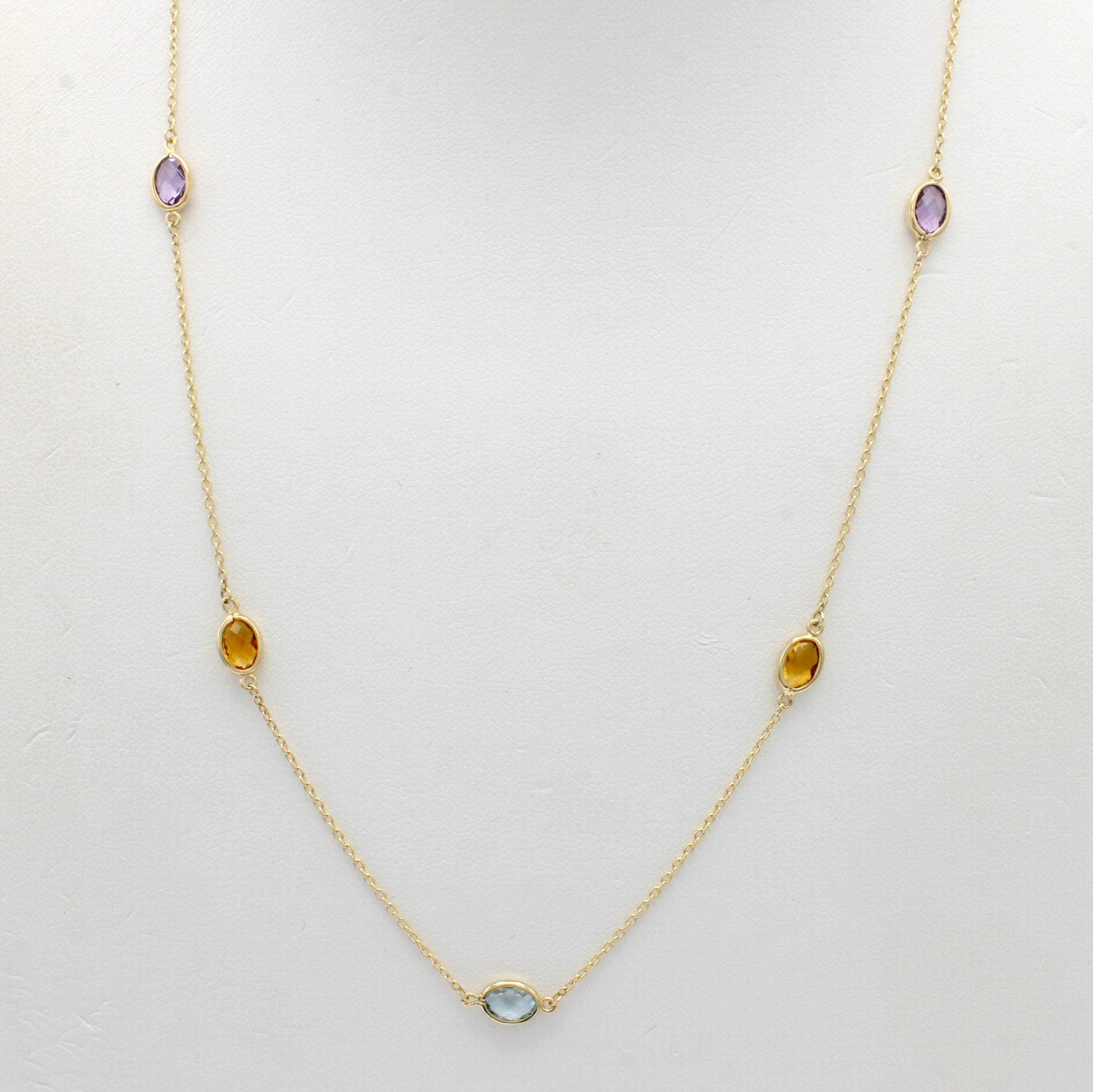 Image 27051491 - Rundankerkette mit Farbsteinen, GG 585/000, Karabinerschl., je 2 oval facett. Amethyste ...