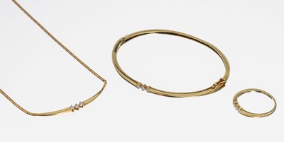 Image 14 kt Gold Brillant-Schmuckset, GG 585/000 best. aus: Collier bes. mit 3 Brillanten ...