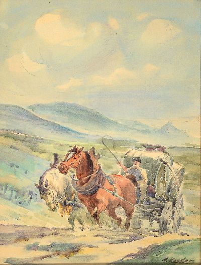 Image Adolf Kessler, 1890 Godramstein-1974 Landau, Aquarell, Pferdefuhrwerk mit Mostlotten, ...