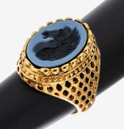 Image Lagenachat-Siegelring, Silber verg., ovalerLagenachat, Intaglio Darstellung stil. ...