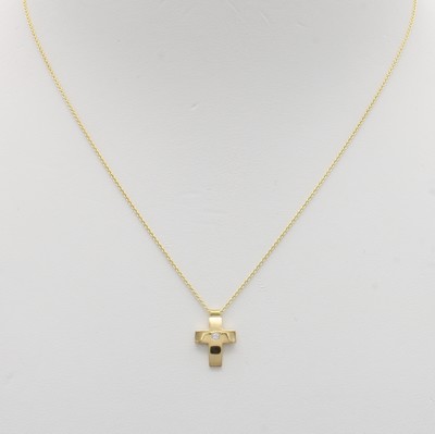 Image Kreuzanhänger mit Brillantsolitär an Kette, GG 585/000, Brill. ca. 0.02 ct Weiß/si, ...