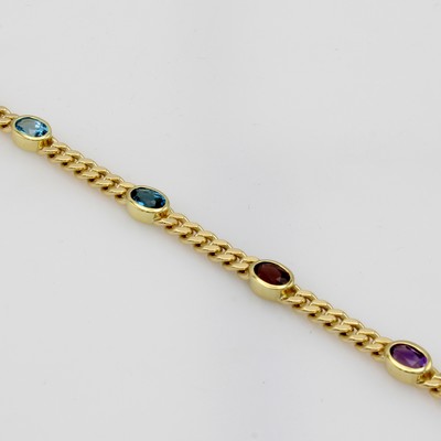 Image Panzerarmband mit Farbsteinen, GG 585/000, je ein oval facett. Citrin, Peridot, Granat, ...