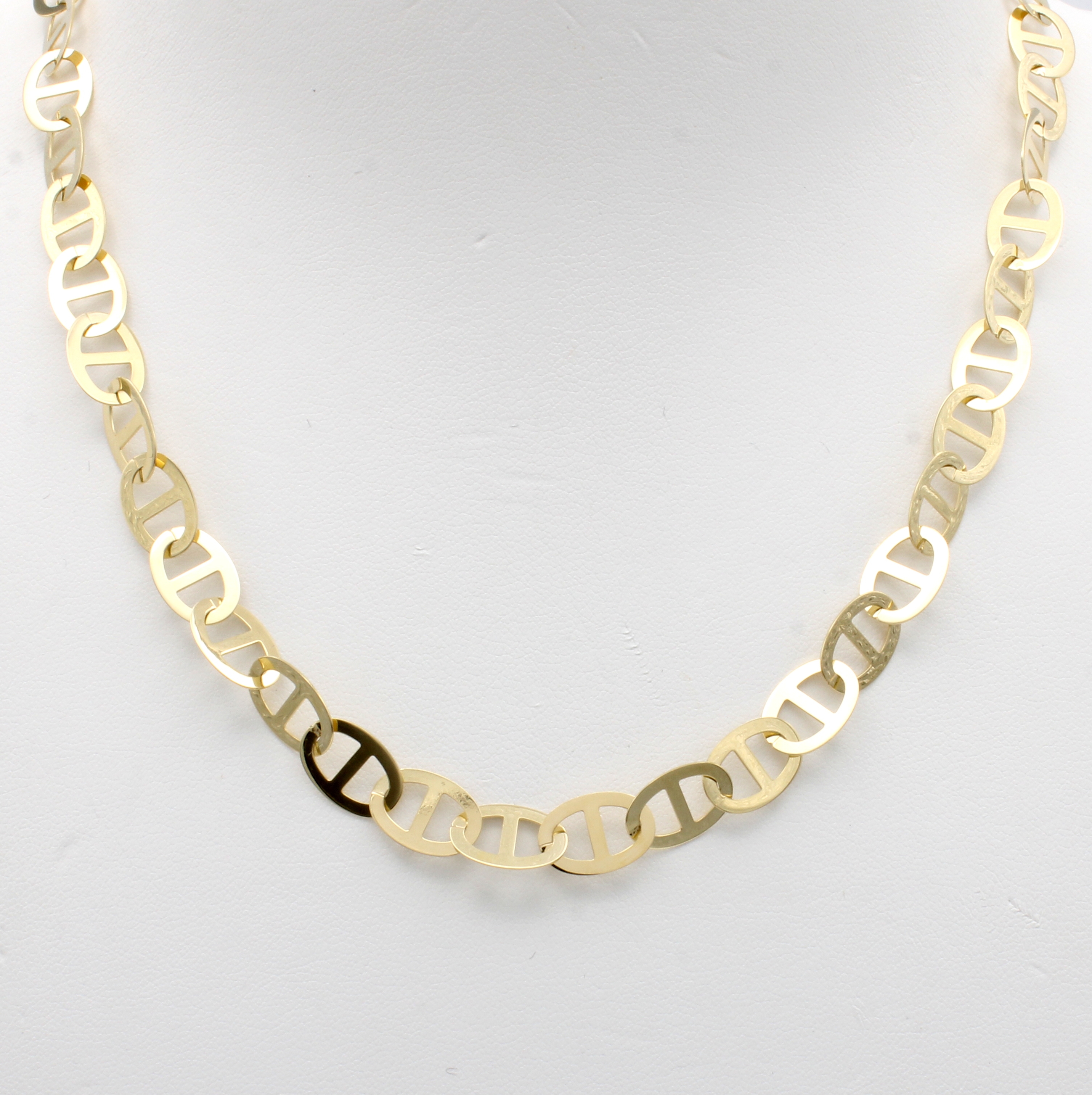 Image 27051536 - Collier im Fantasiemuster, GG 585/000, ovale Glieder mit Zwischensteg, Clipschl., L. ca. ...