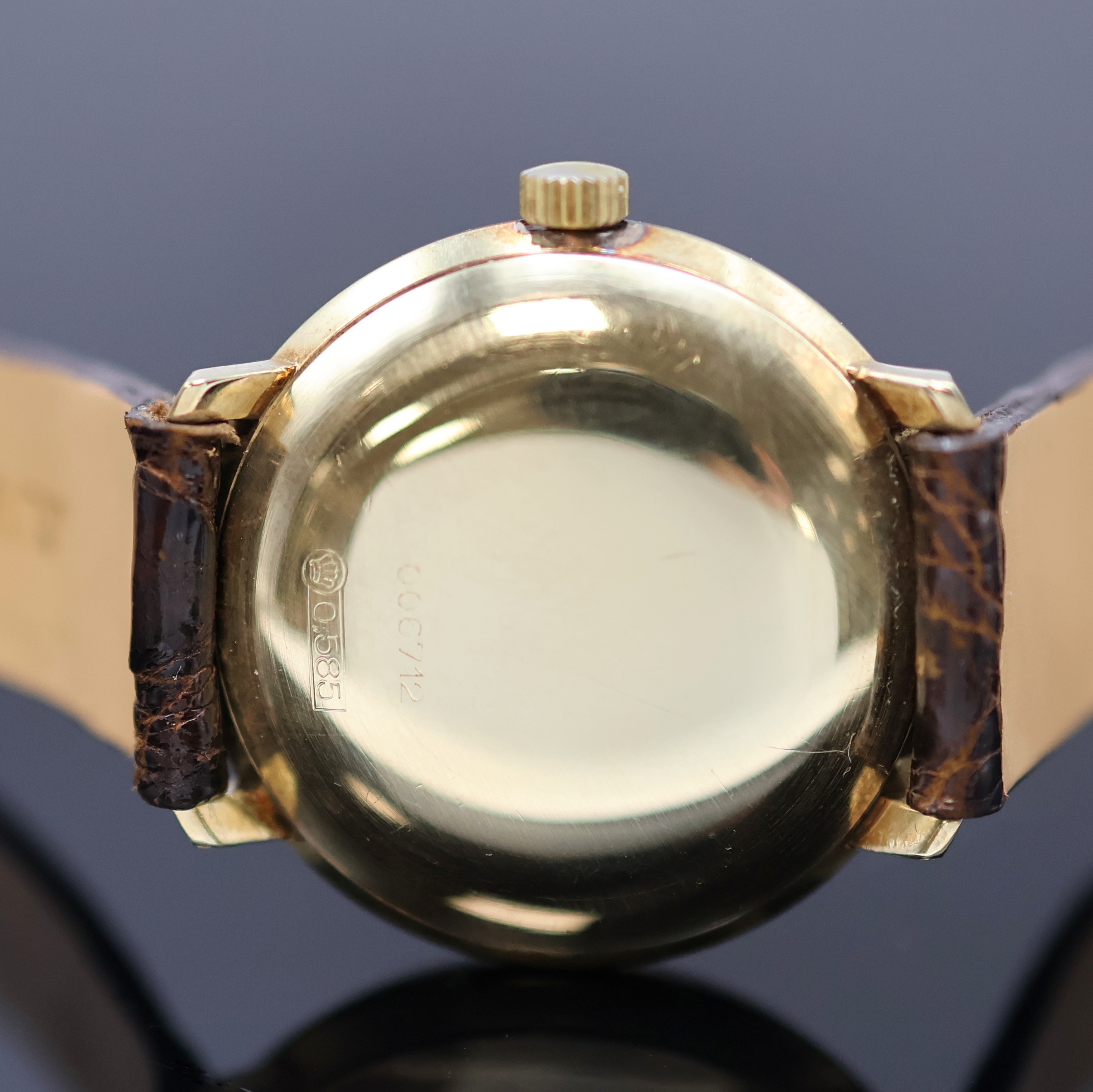 Detail d: JUNGHANS Armbandchronometer in GG 585/000 mit Kaliber 83/S, Deutschland um 1965, Automatik, Junghans Lederband m. verg. Dornschl., Boden gedr., silb. ...