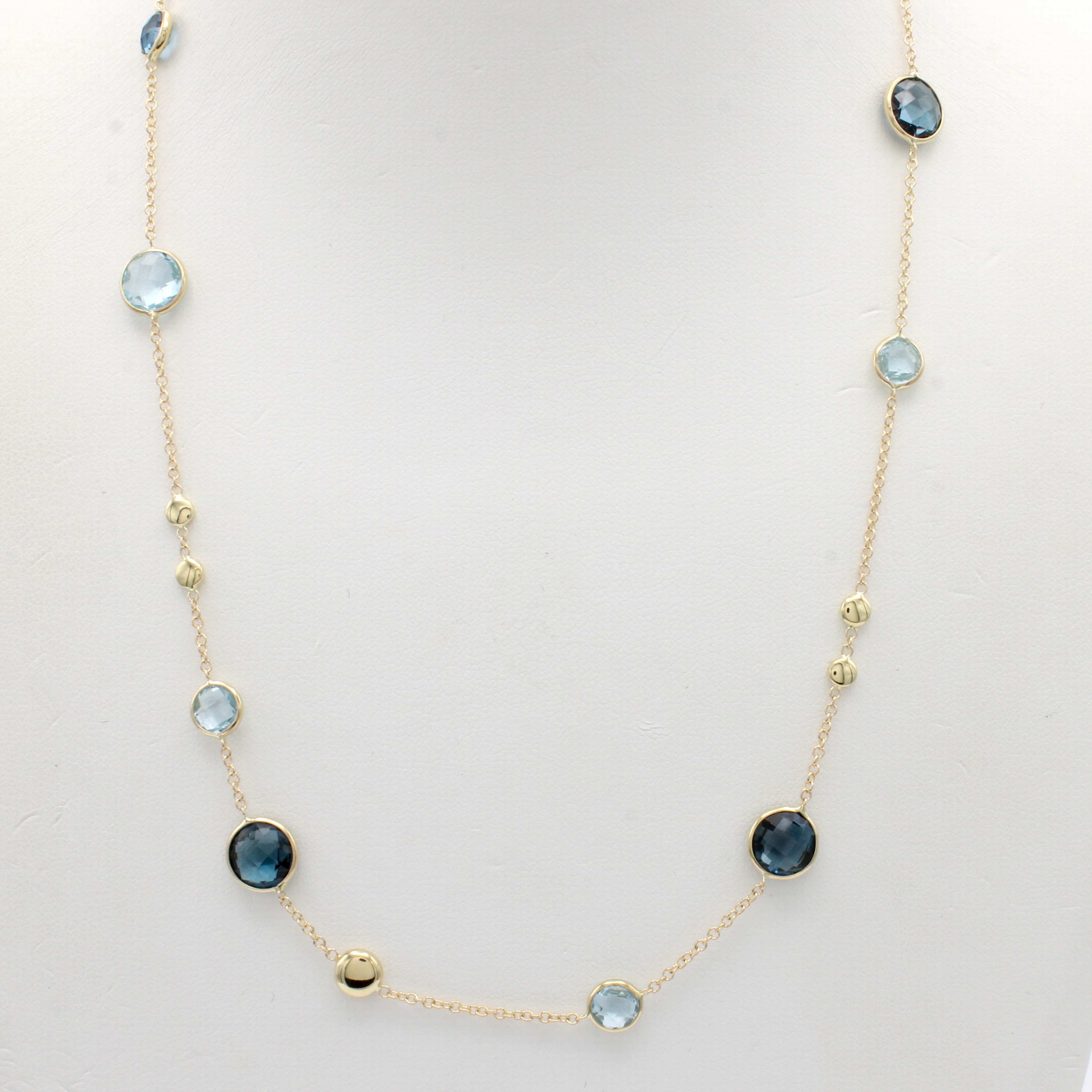 Image 27051559 - Collier mit Blautopasen, GG 585/000, 9 rund facett. Topase (beh.) in versch. ...