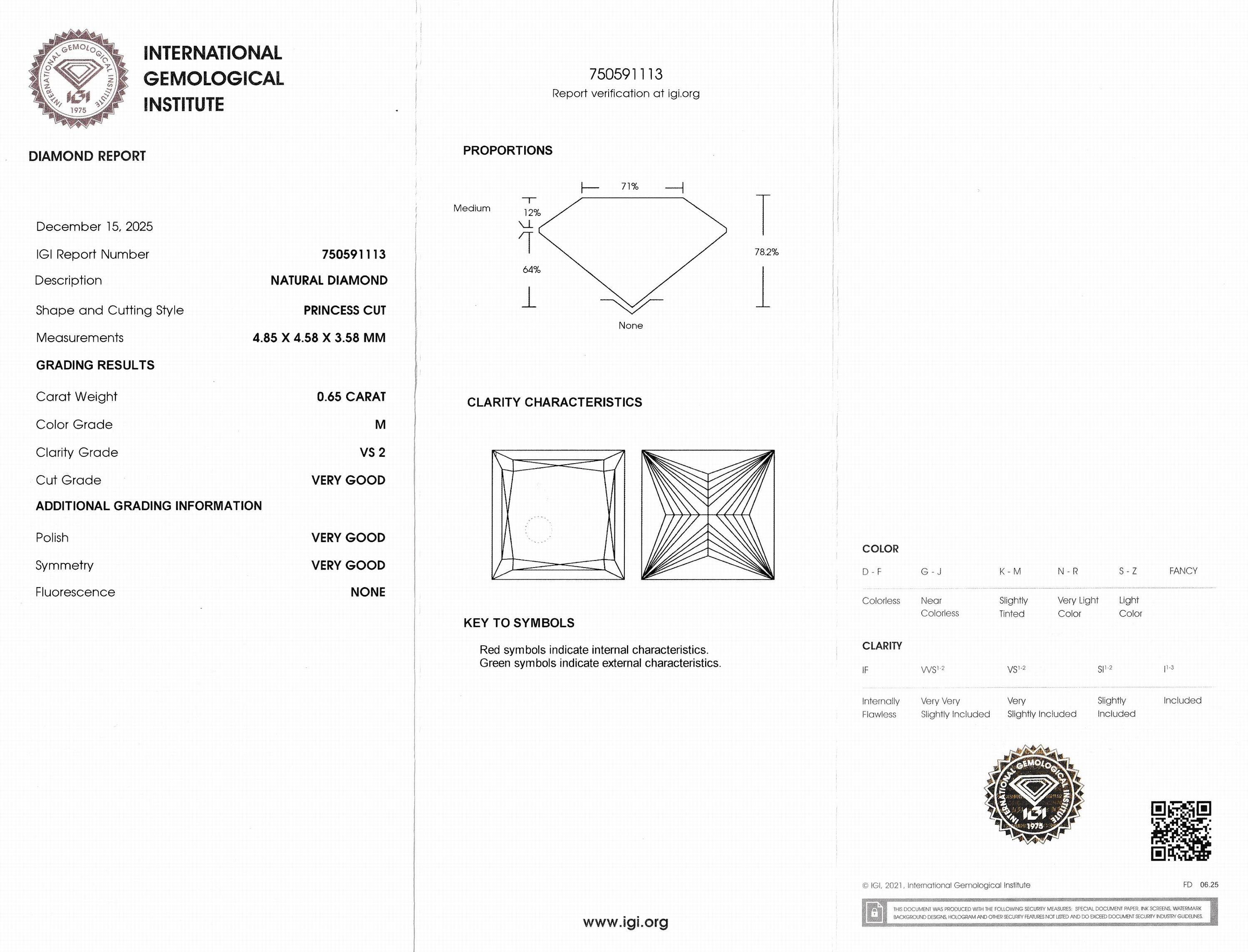 Detail a: Loser Princess Cut Diamant, ca. 0.65 ct Getönt(M)/vs2, eingeschweißt, mit IGI-Expertise