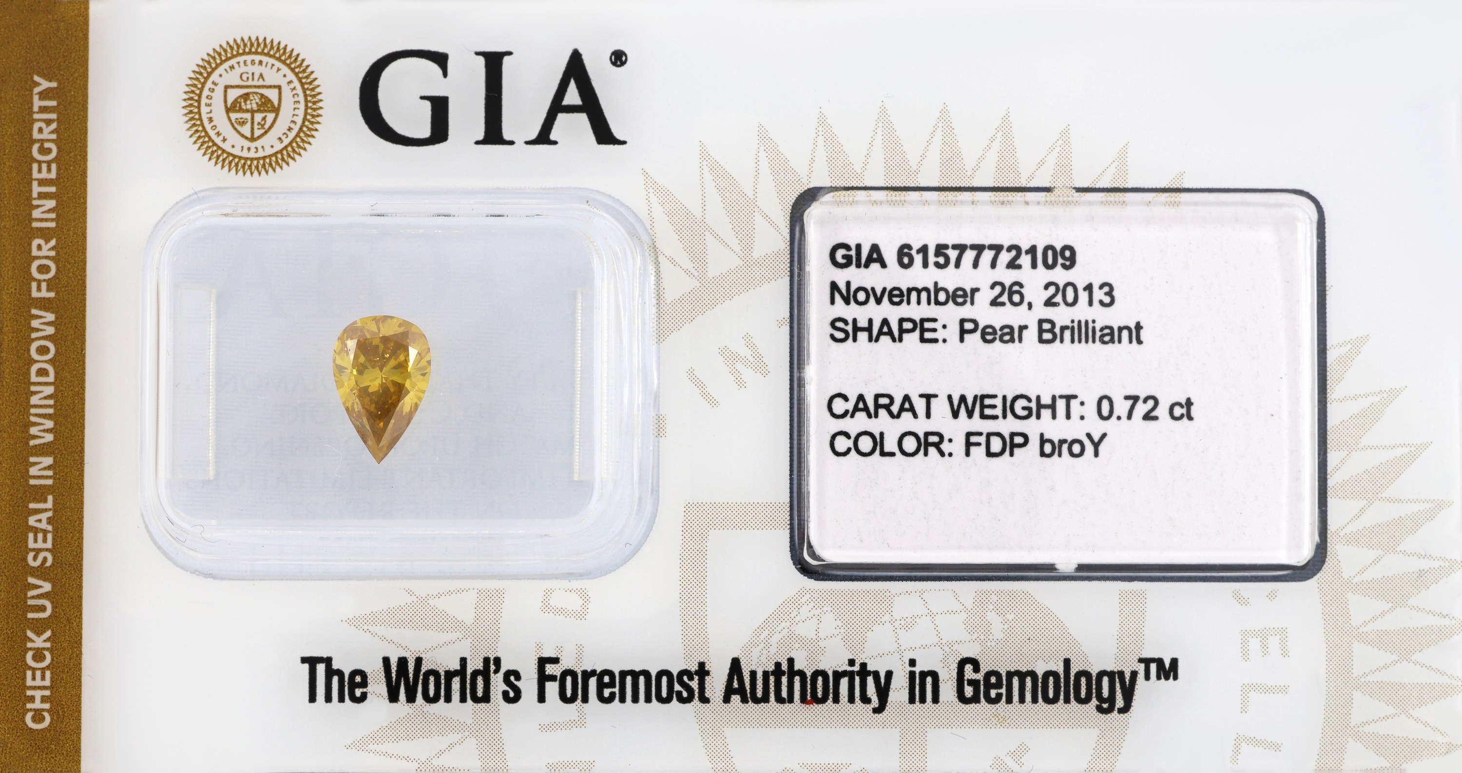 Image 27051571 - Loser Diamanttropfen, 0.72 ct Natural Fancy Deep Brownish Orangy Yellow, 7.78 x 5.17 x ...