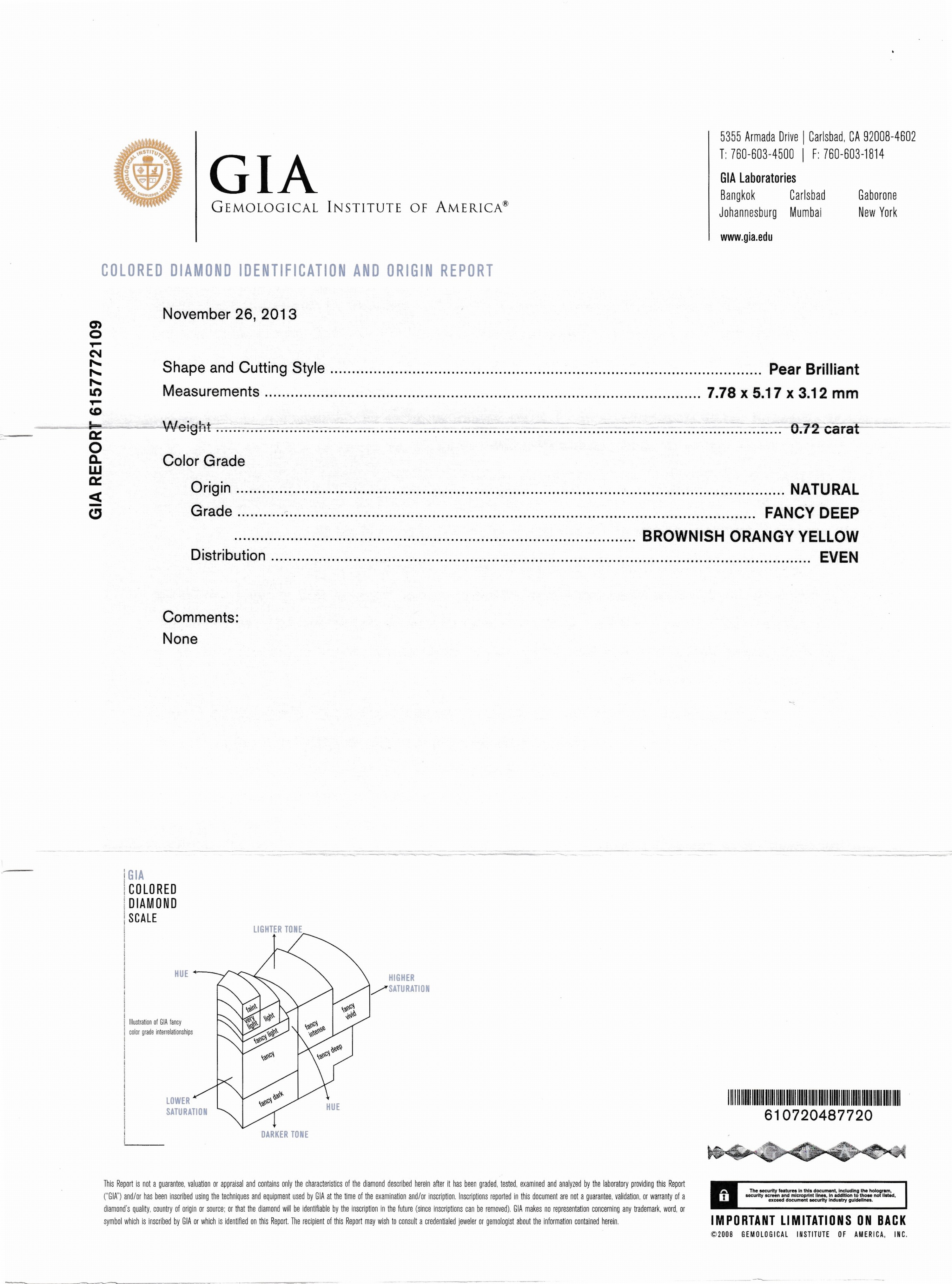 Detail a: Loser Diamanttropfen, 0.72 ct Natural Fancy Deep Brownish Orangy Yellow, 7.78 x 5.17 x 3.12 mm, eingeschweißt, mit GIA-Expertise