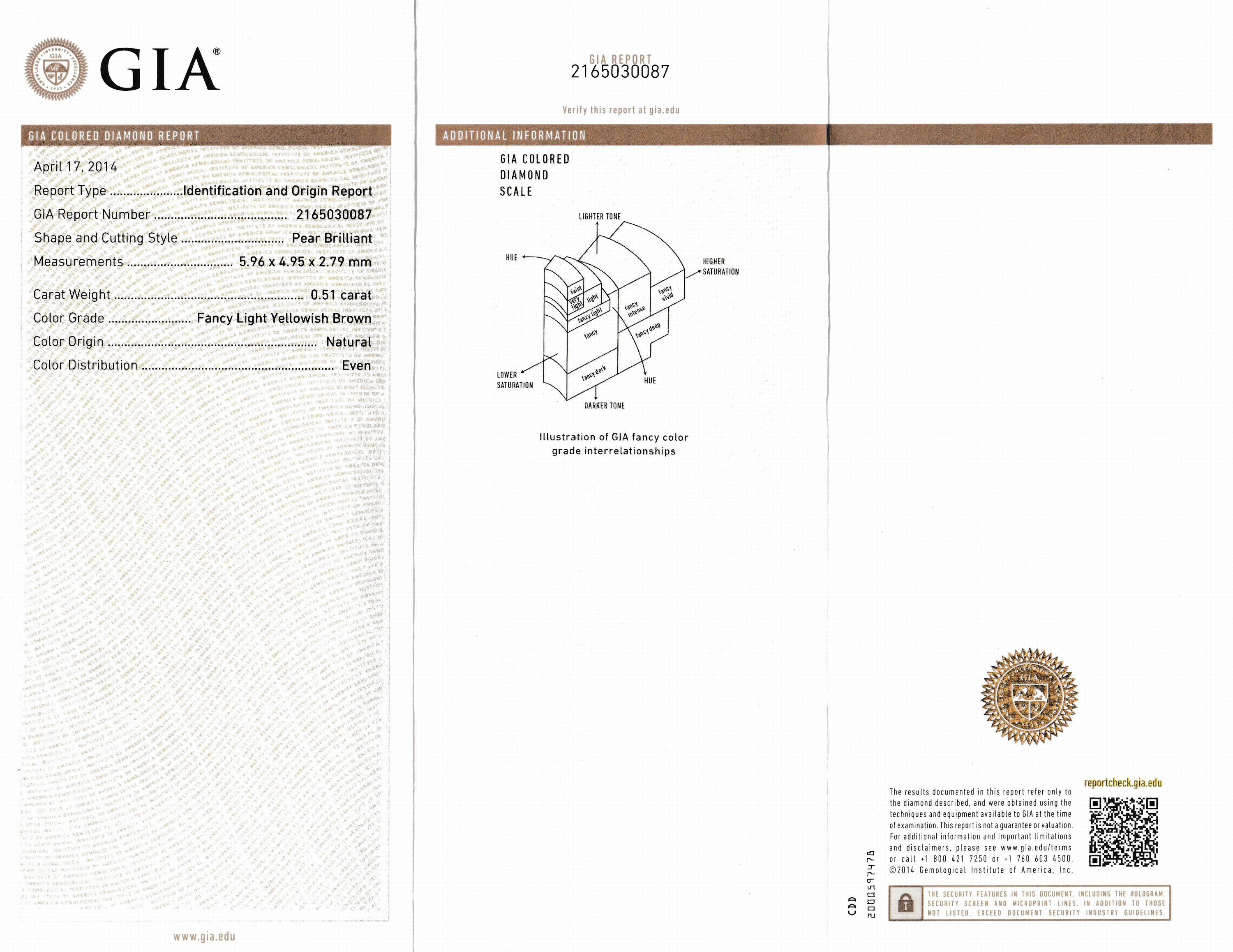 Detail a: Loser Diamanttropfen, 0.51 ct Natural Fancy Light Yellowish Brown, 5.96 x 4.95 x 2.79 mm, eingeschweißt, mit GIA-Expertise