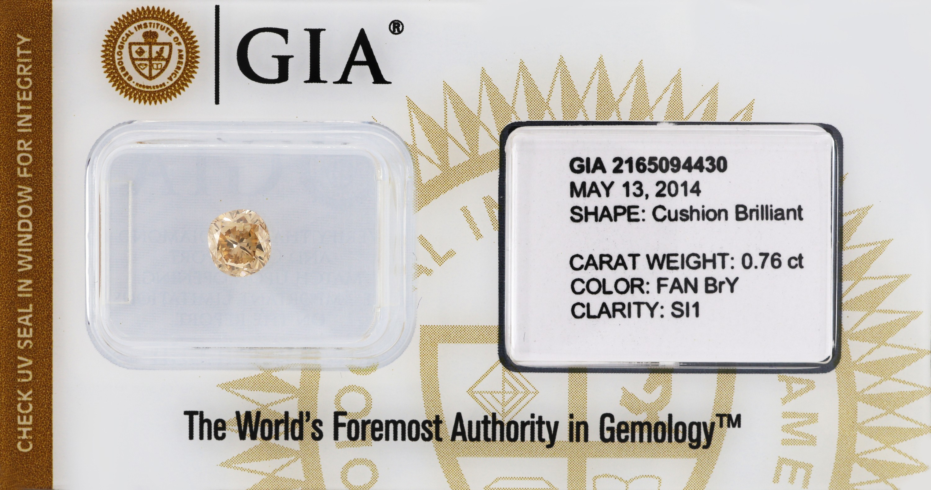 Image 27051574 - Loser Diamant, Radiant, 0.76 ct Natural Fancy Brown-Yellow/si1, 5.52 x 5.06 x 3.47 mm, ...