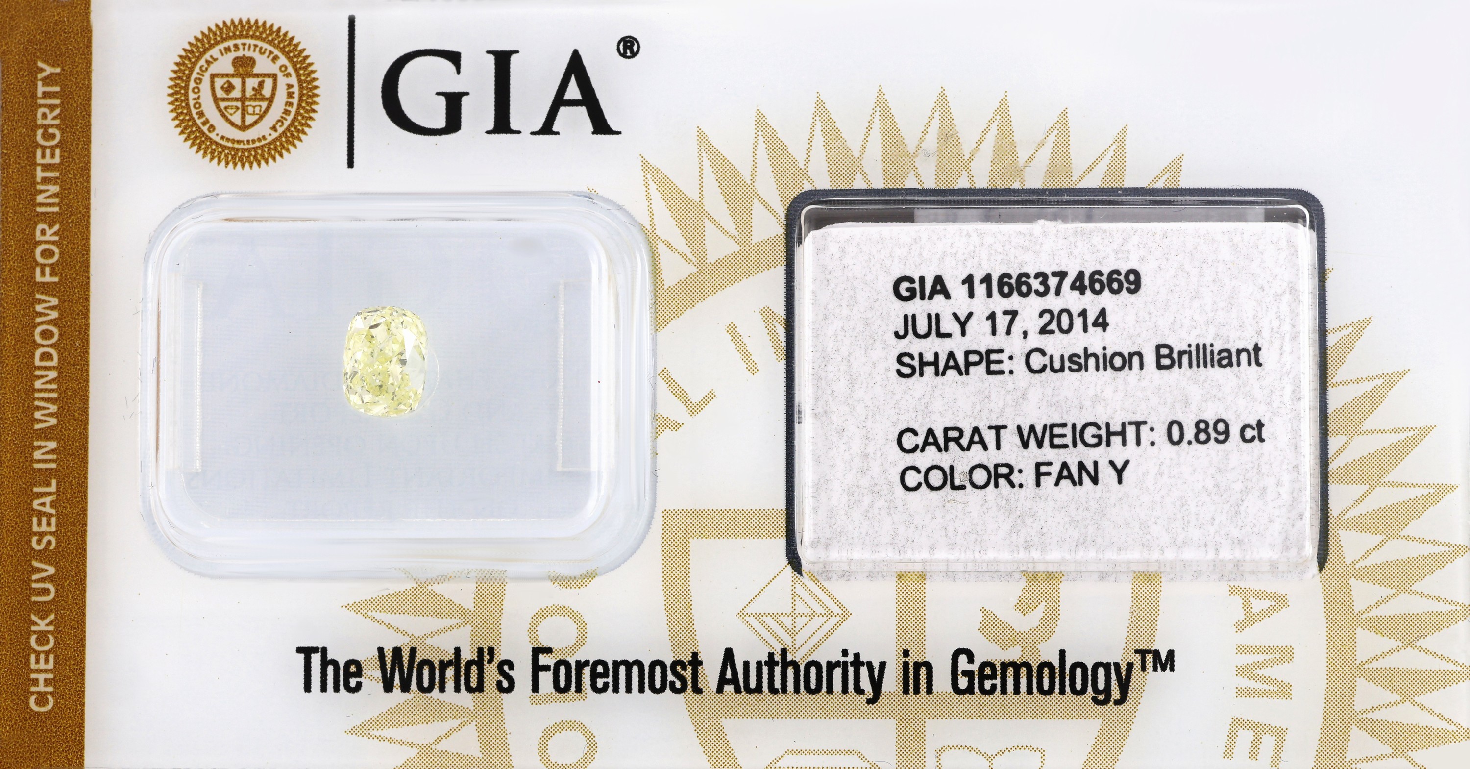 Image 27051575 - Loser Diamant, Cushion Brillant, 0.89 ct Natural Fancy Yellow, eingeschweißt, IGI ...