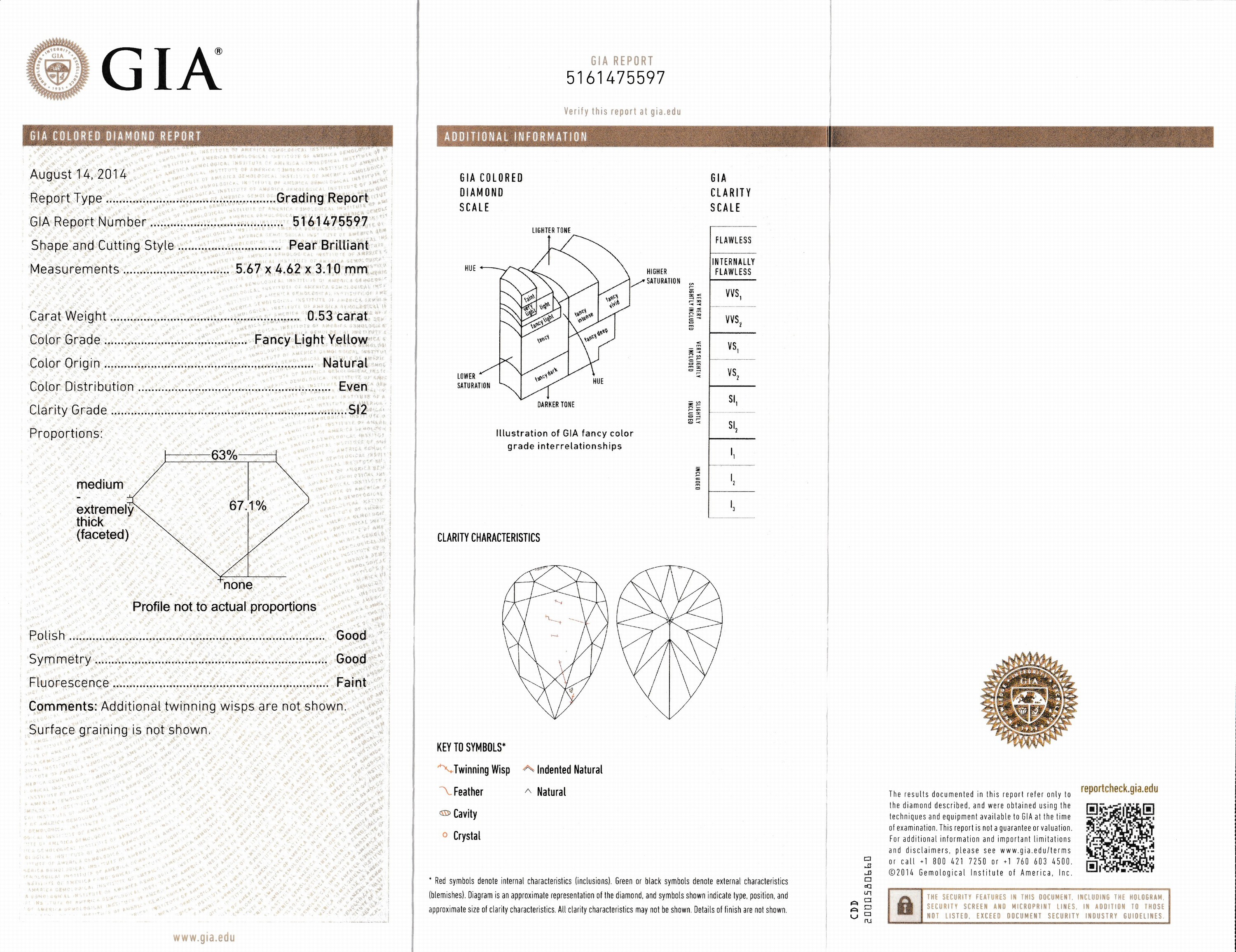 Detail a: Loser Diamanttropfen, 0.53 ct Natural Fancy Light Yellow/si2, 5.67 x 4.62 x 3.10 mm, eingeschweißt, mit GIA-Expertise