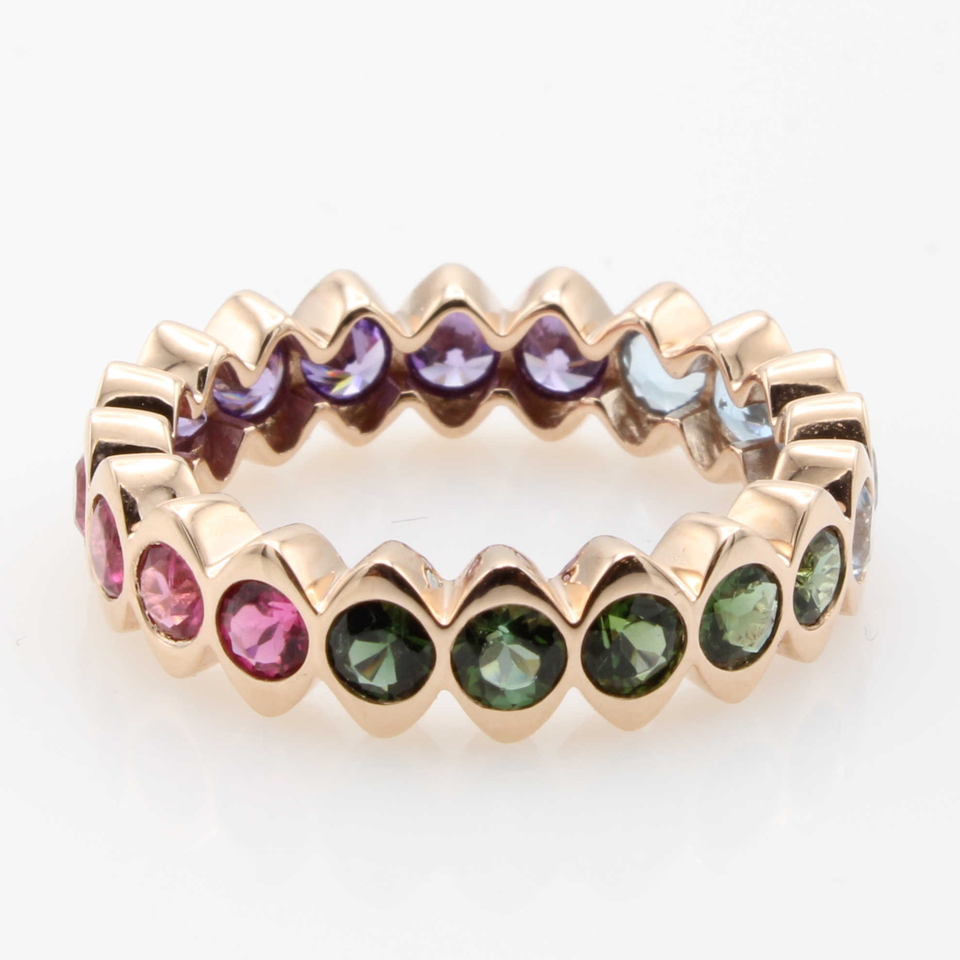 Image 27051591 - Ring mit Farbsteinen, RoséG 585/000, 5 Ame- thyste zus. ca. 1.04 ct, 5 Aquamarine zus. ...