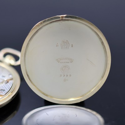 27051555d - BUCHERER Chronometer offene Taschen-/Frackuhr in GG 585/000 mit Chatelain in GG 585/000, ...