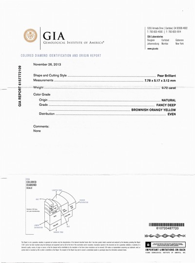 27051571a - Loser Diamanttropfen, 0.72 ct Natural Fancy Deep Brownish Orangy Yellow, 7.78 x 5.17 x ...