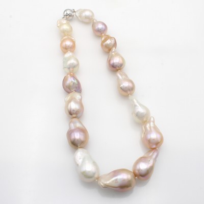 27051576a - Monsterperlenkette, Magnetschließe Silber, barocke Süßwasserperlen von weißem - ...