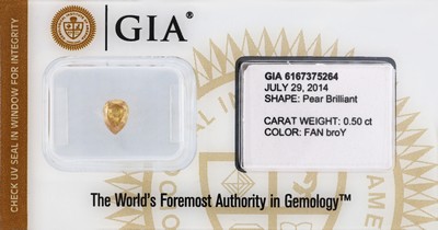 Image Loser Diamanttropfen, 0.50 ct Natural Fancy Brownish Orangy Yellow, 6.25 x 4.53 x 2.56 ...